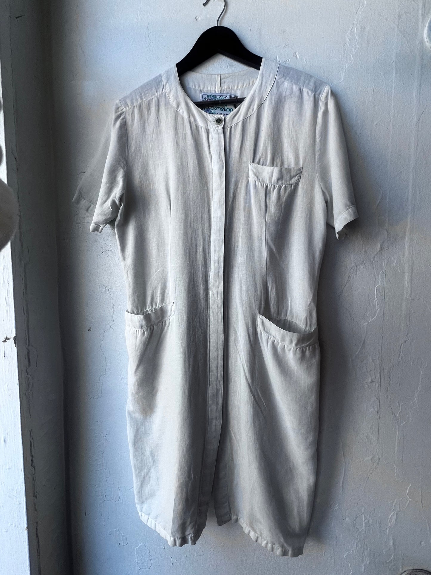 Vintage Bone Linen Shirt Dress
