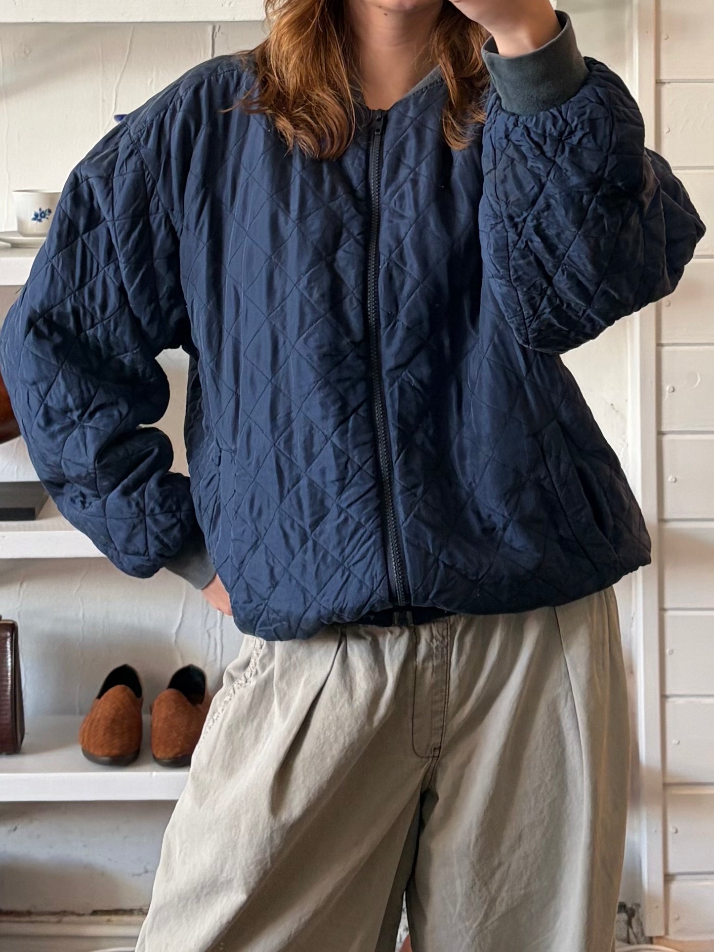Vintage Navy Silk Easy Jacket