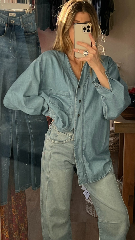 Vintage Cotton Denim Front -Closure Top