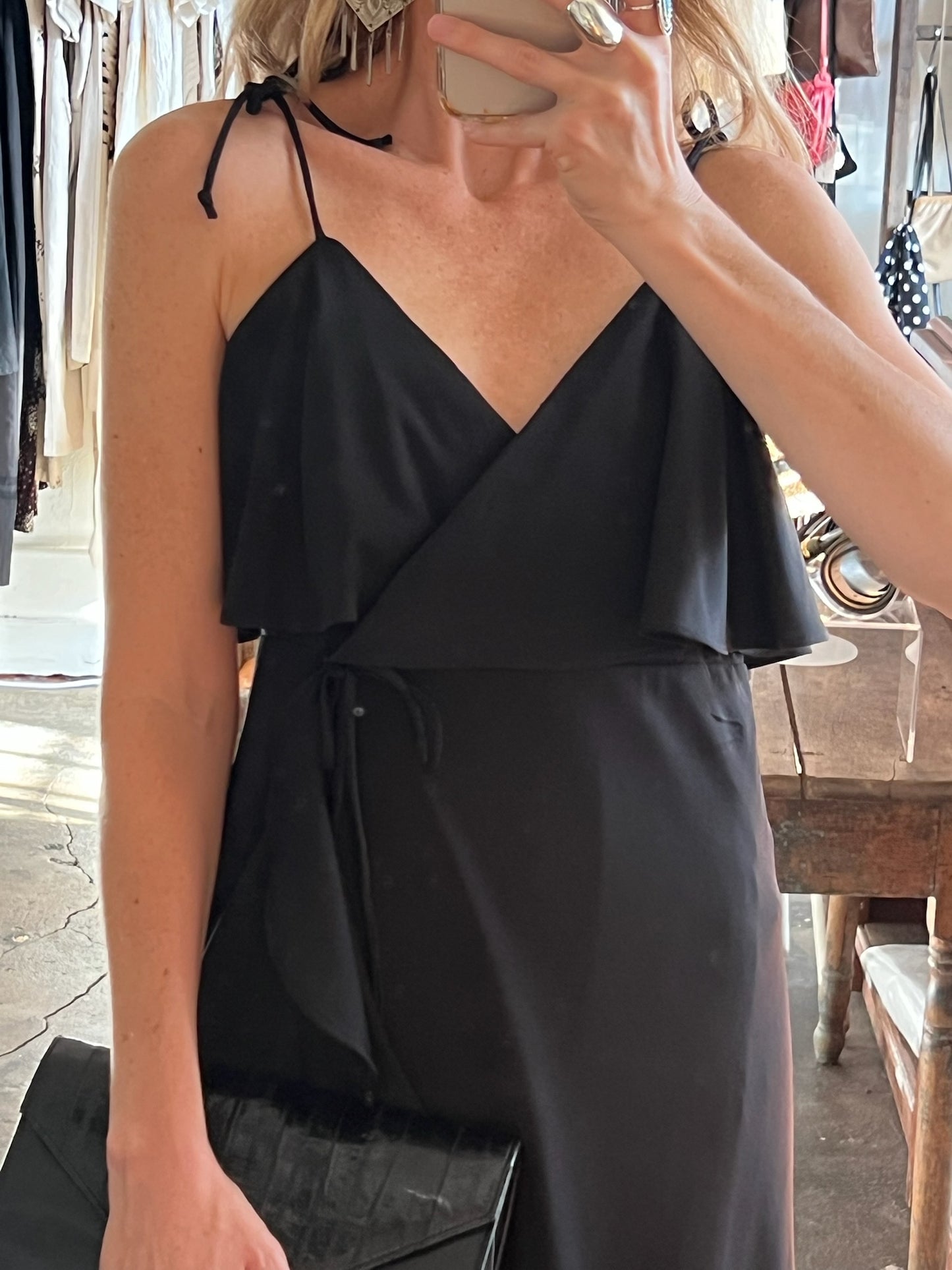Beautiful Vintage Onyx Ruffled Wrap Dress