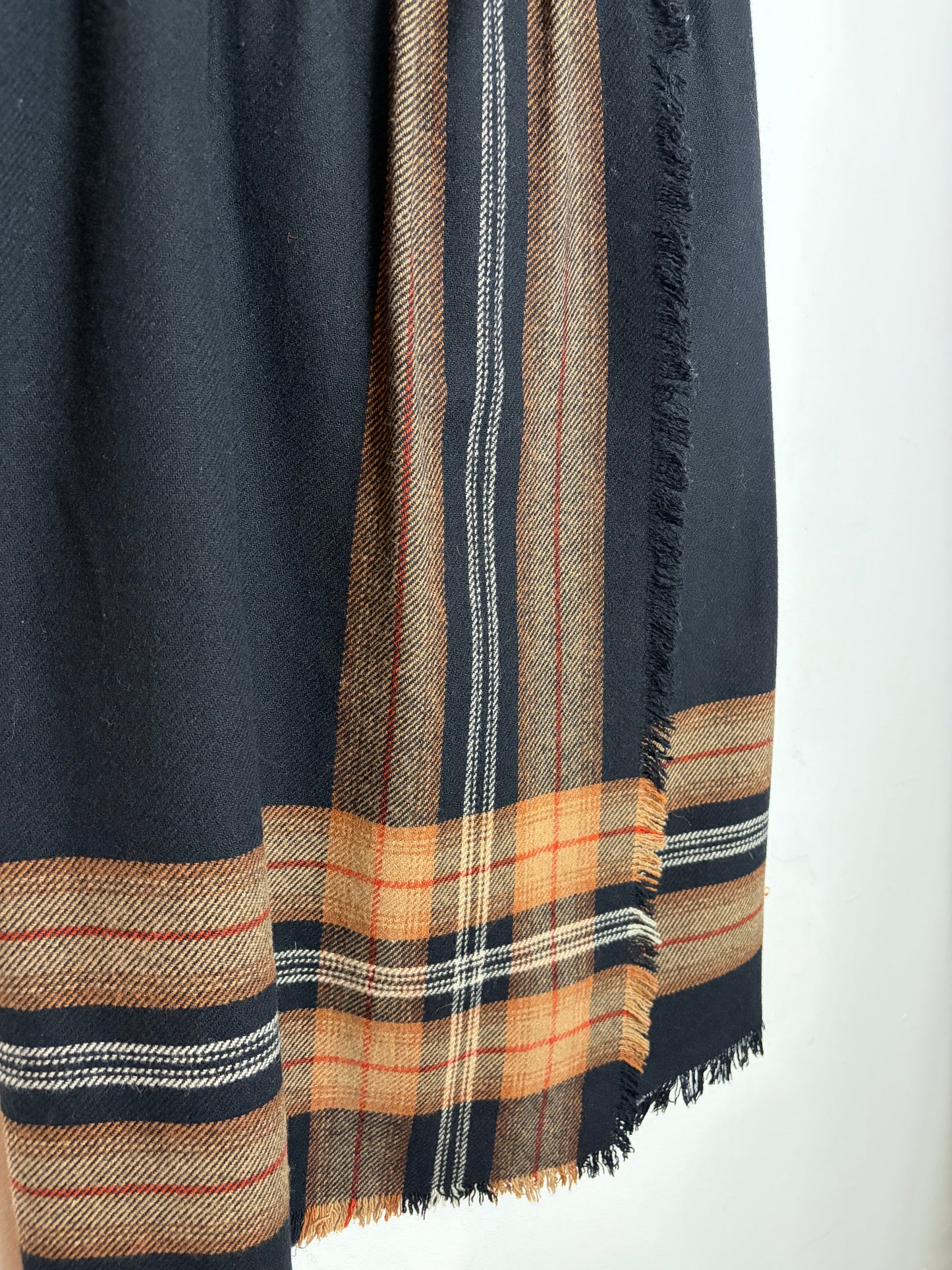 Vintage Plaid Wool Fringe-Hem Skirt