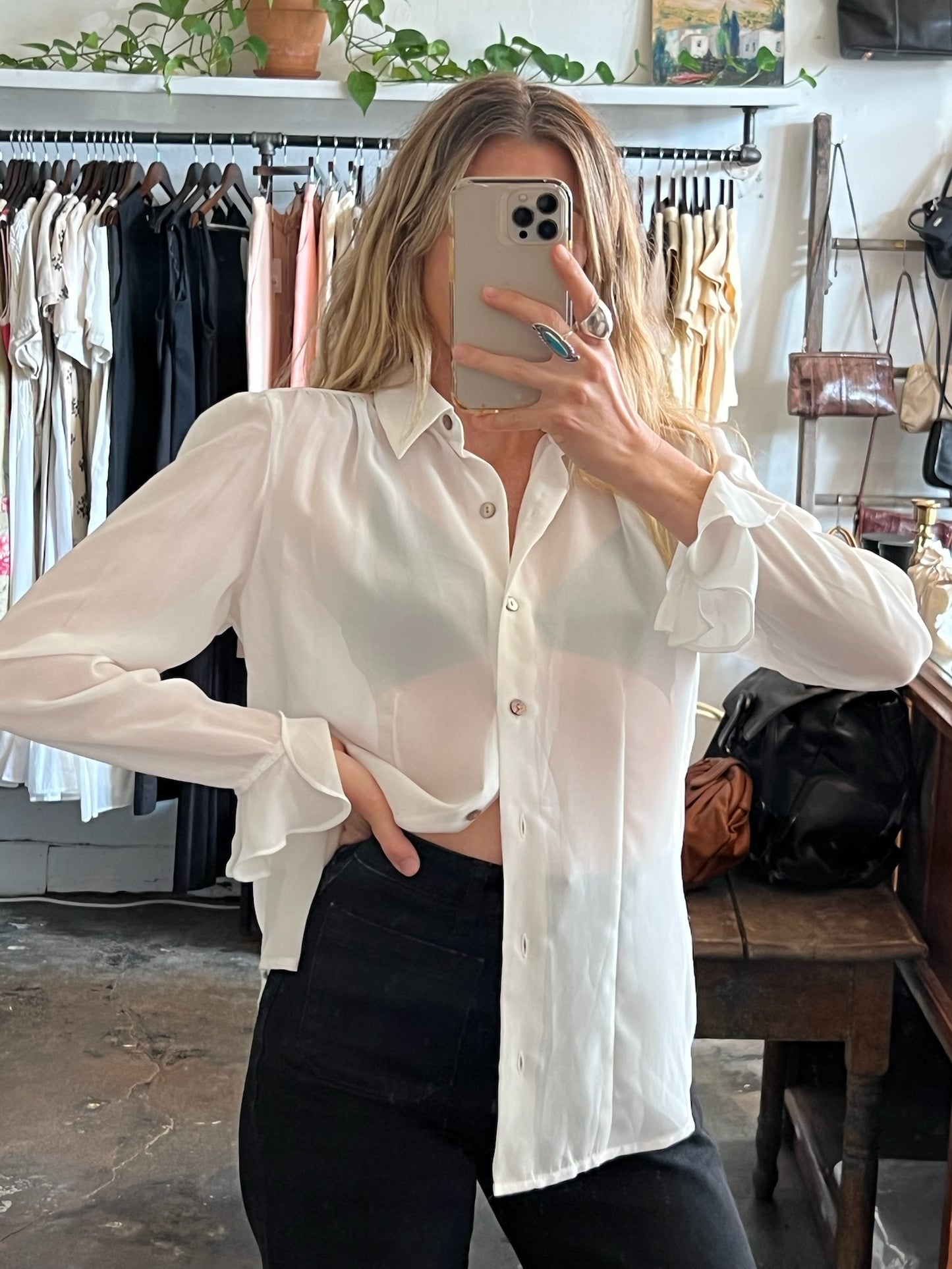 Vintage Ruffle-Cuff Blouse