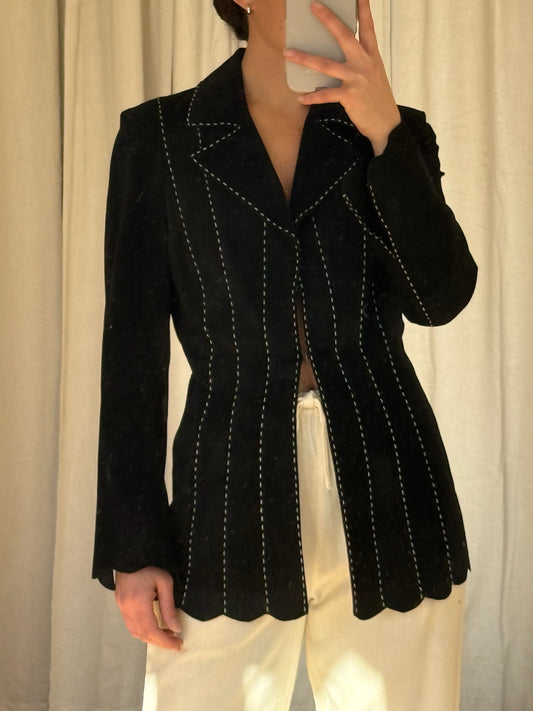 Vintage Ivory Stitched Leather Blazer