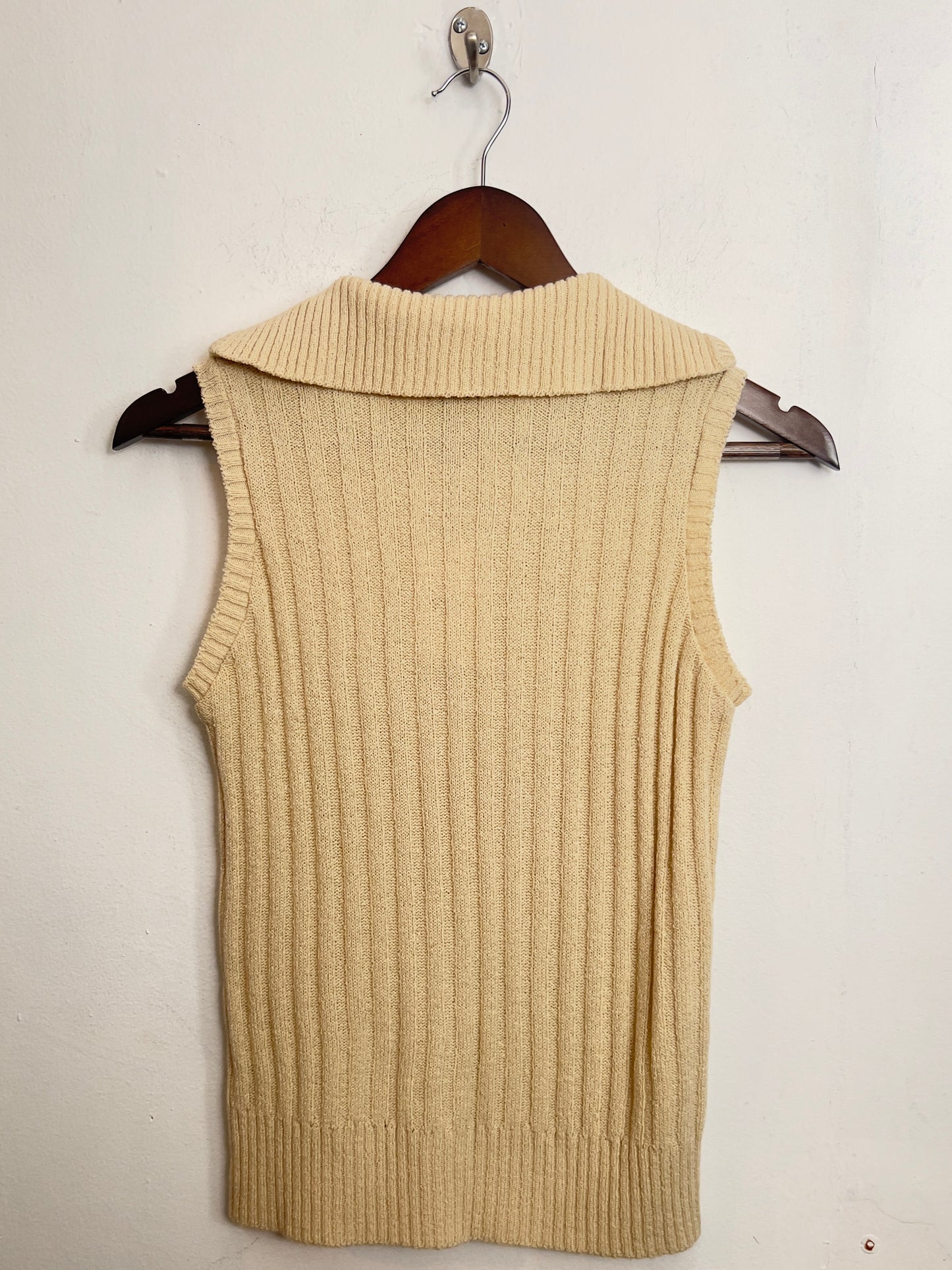 Vintage Ivory Ribbed-Knit Vest