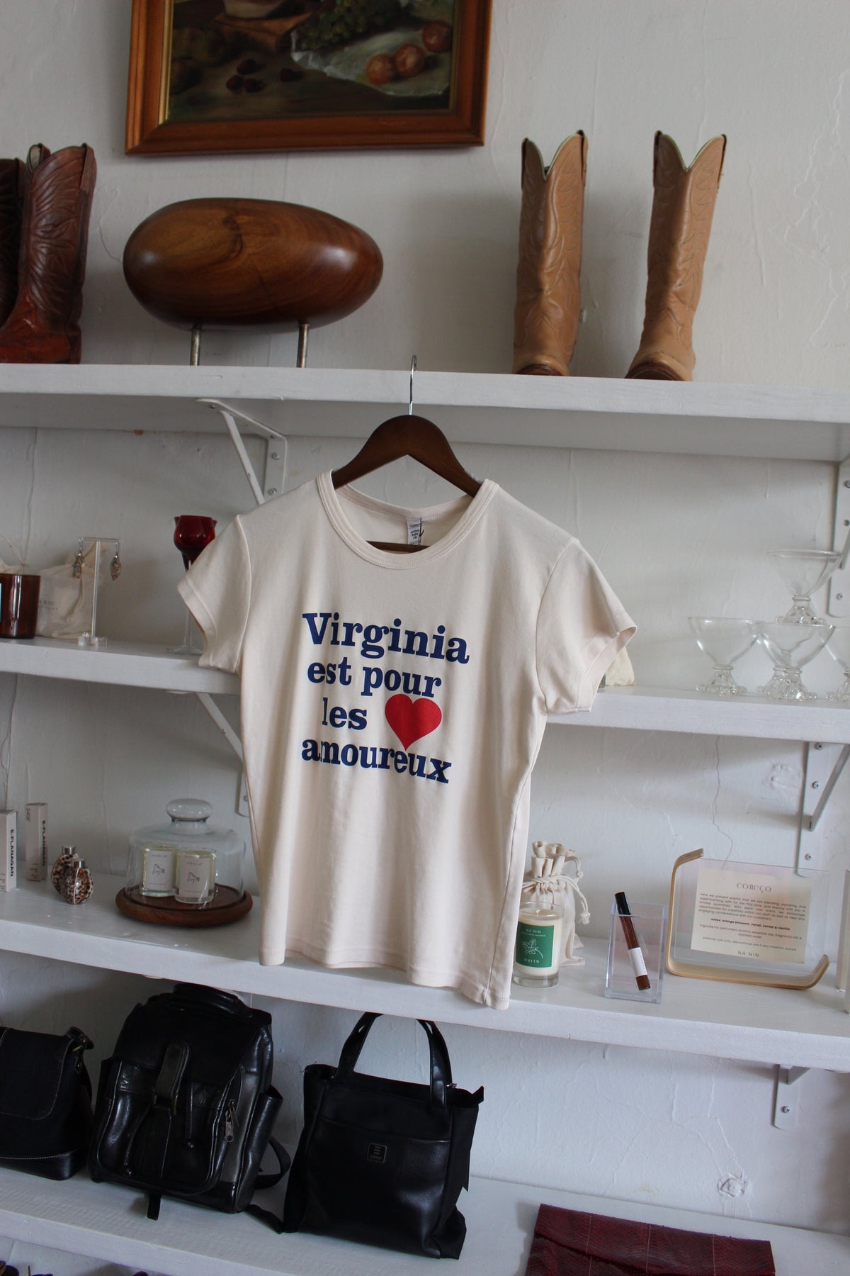 "Virginia Est Pour Les Amoureux" Cap Sleeve Baby Rib T-Shirt