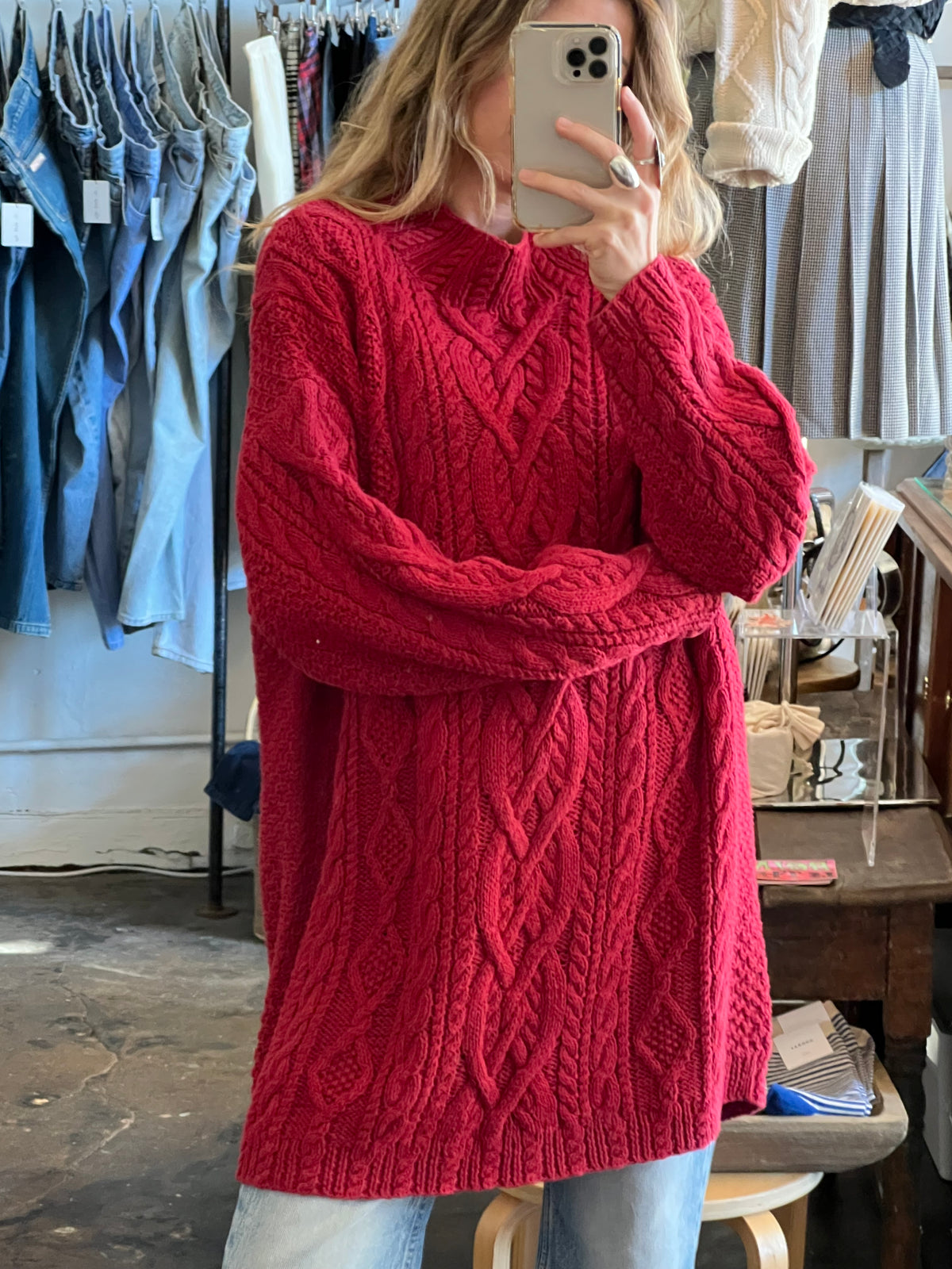 Vintage Cardinal Cable Knit Sweater Dress