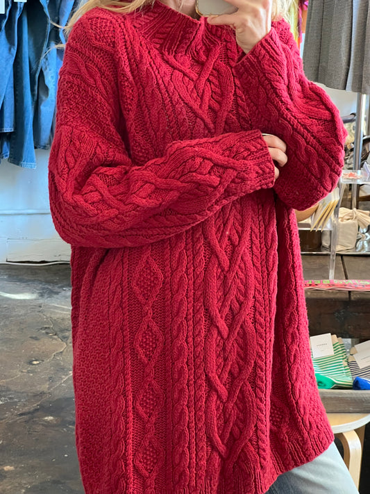 Vintage Cardinal Cable Knit Sweater Dress