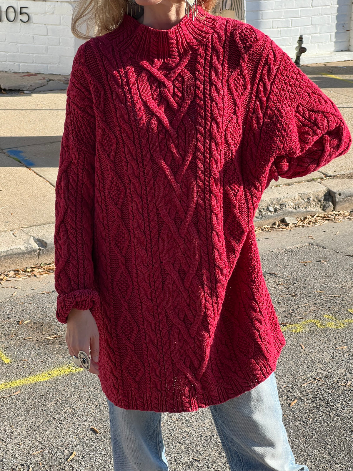 Vintage Cardinal Cable Knit Sweater Dress