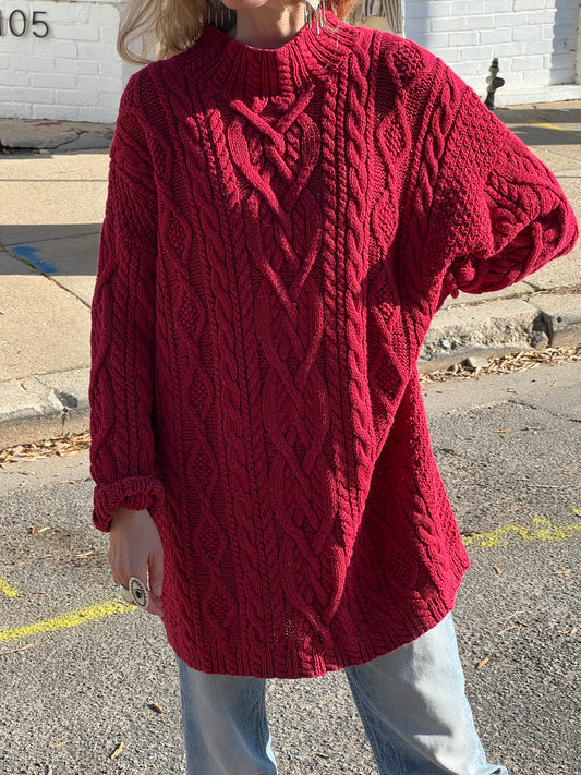 Vintage Cardinal Cable Knit Sweater Dress