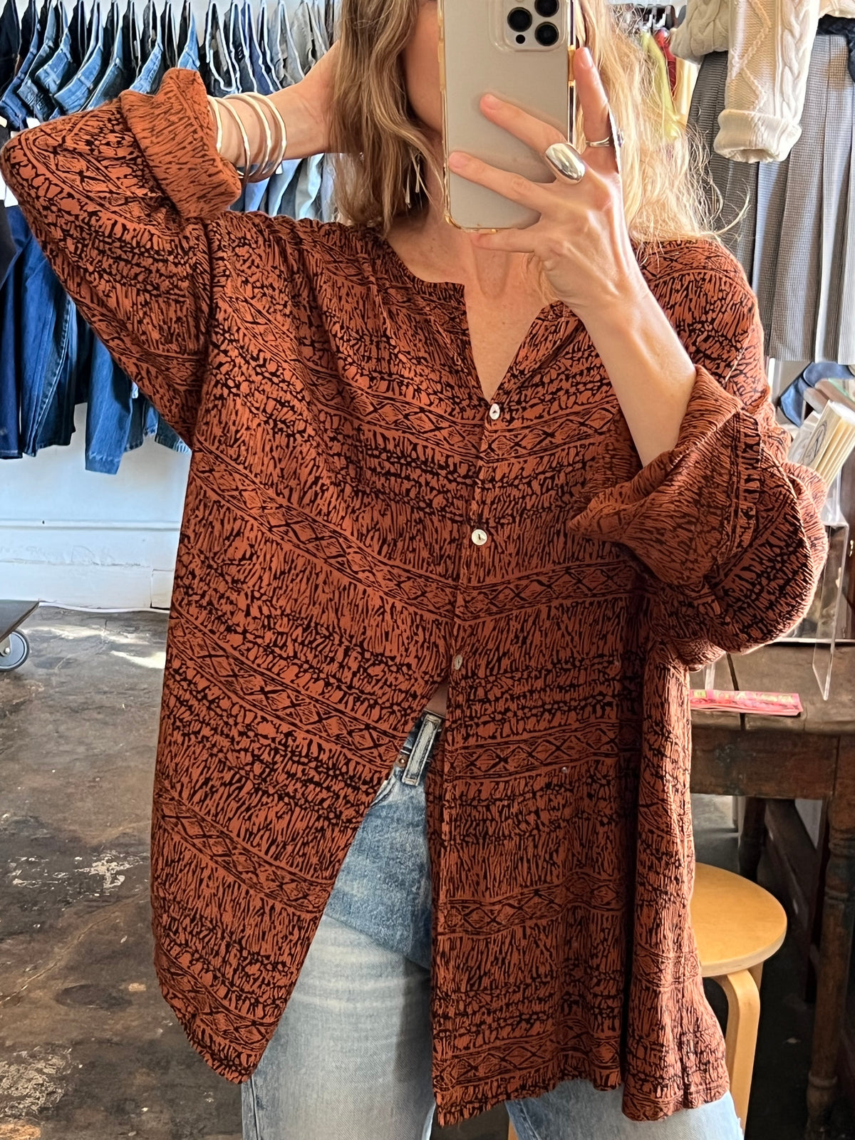 Vintage Rust Oversized Textured Button Down
