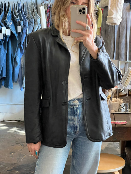 Vintage Onyx Leather Blazer Jacket