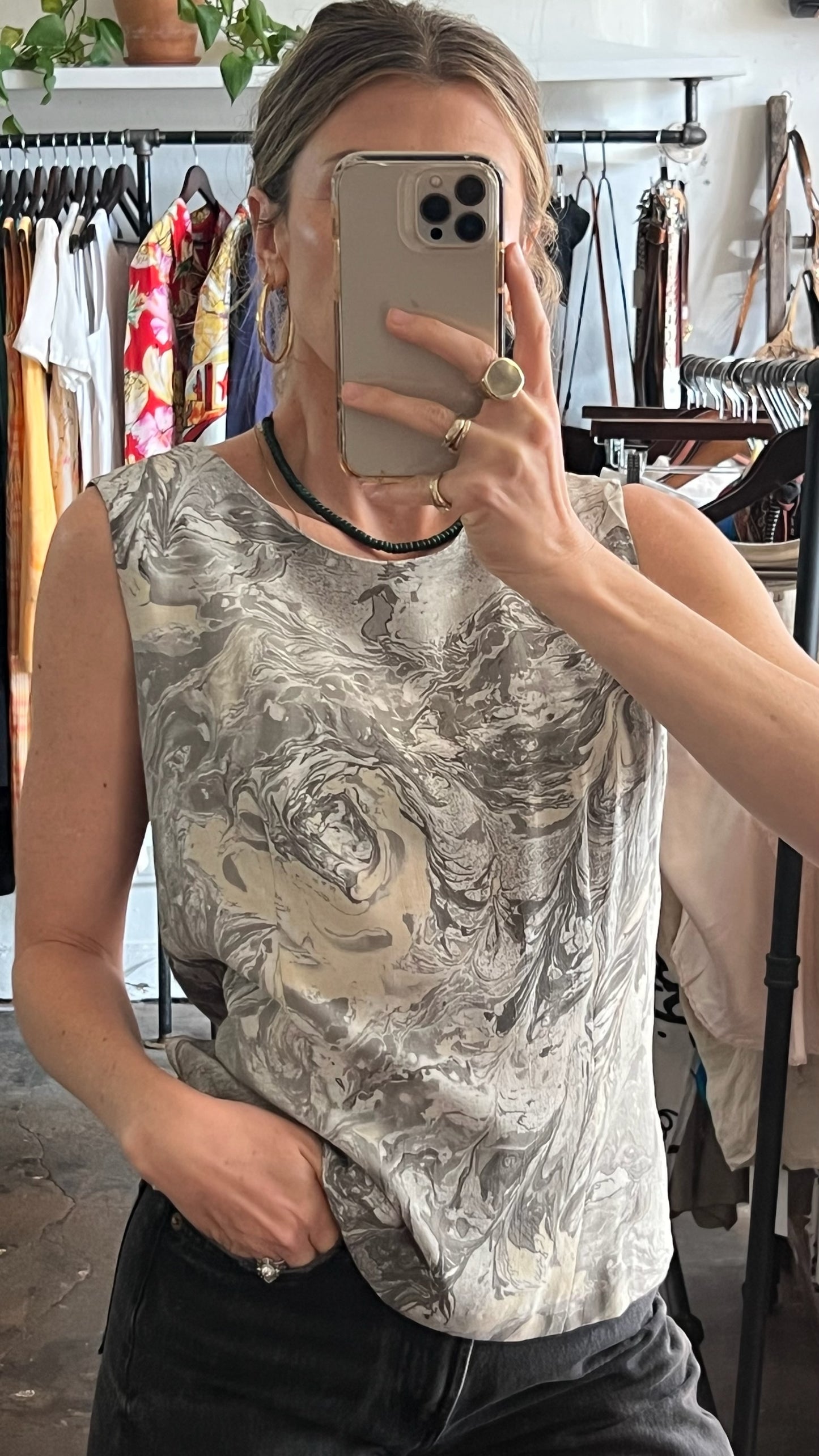Vintage Marbled Sleeveless Blouse
