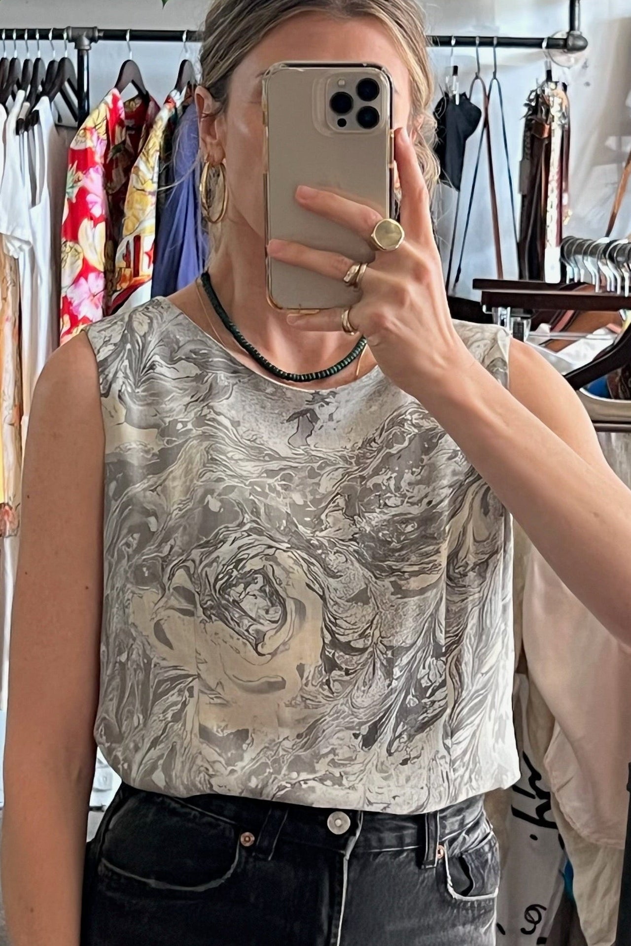 Vintage Marbled Sleeveless Blouse