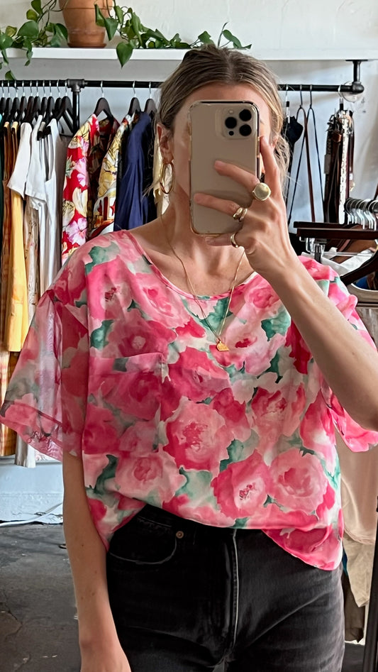 Vintage Watercolor Rose Blouse