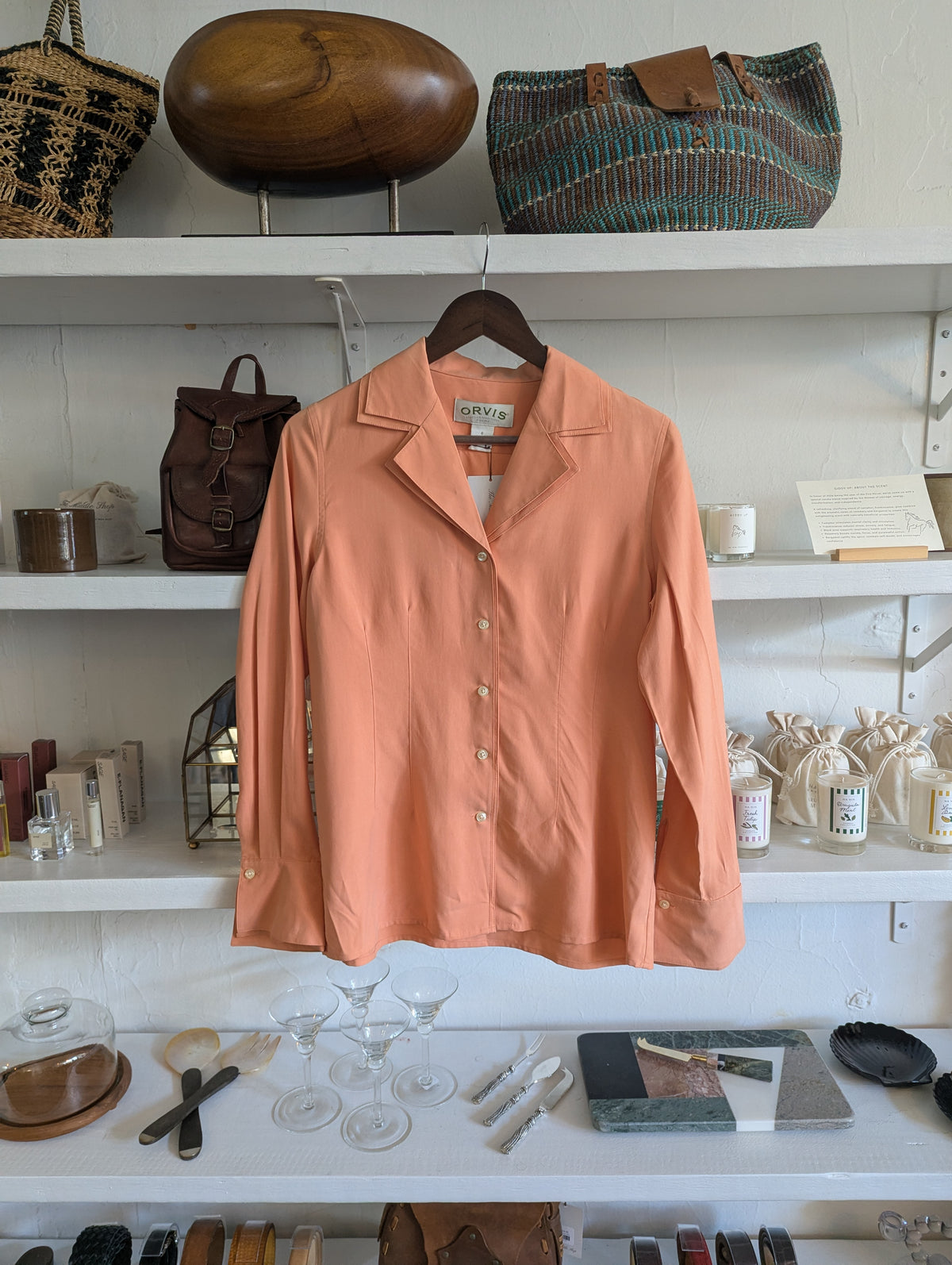 Vintage Salmon Silk Layered Collar Blouse