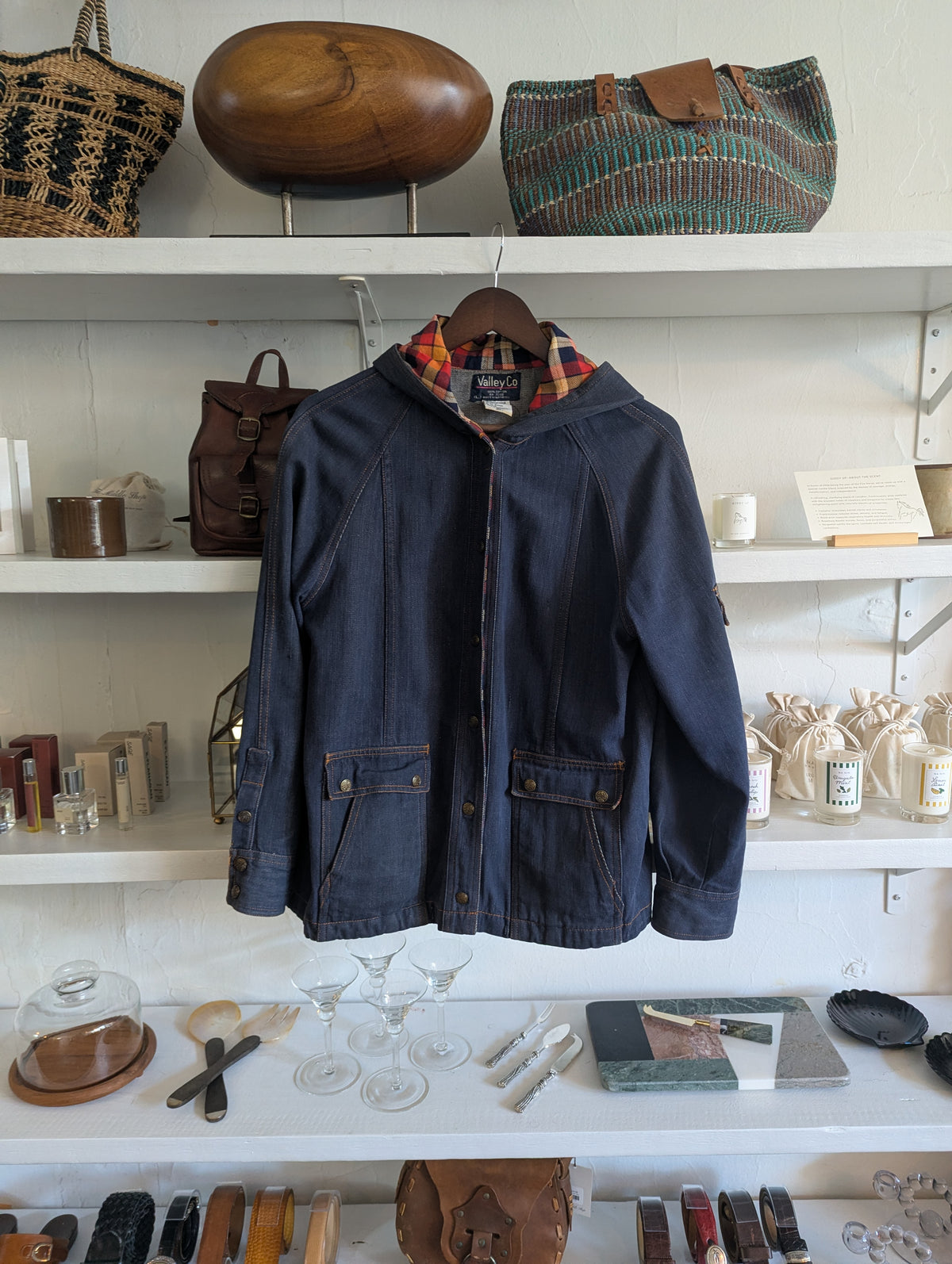 Vintage Flannel-Accent Denim Jacket