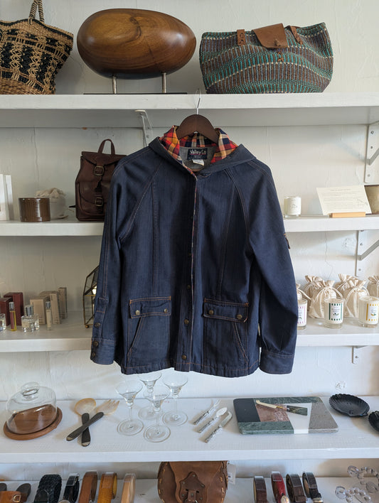 Vintage Flannel-Accent Denim Jacket