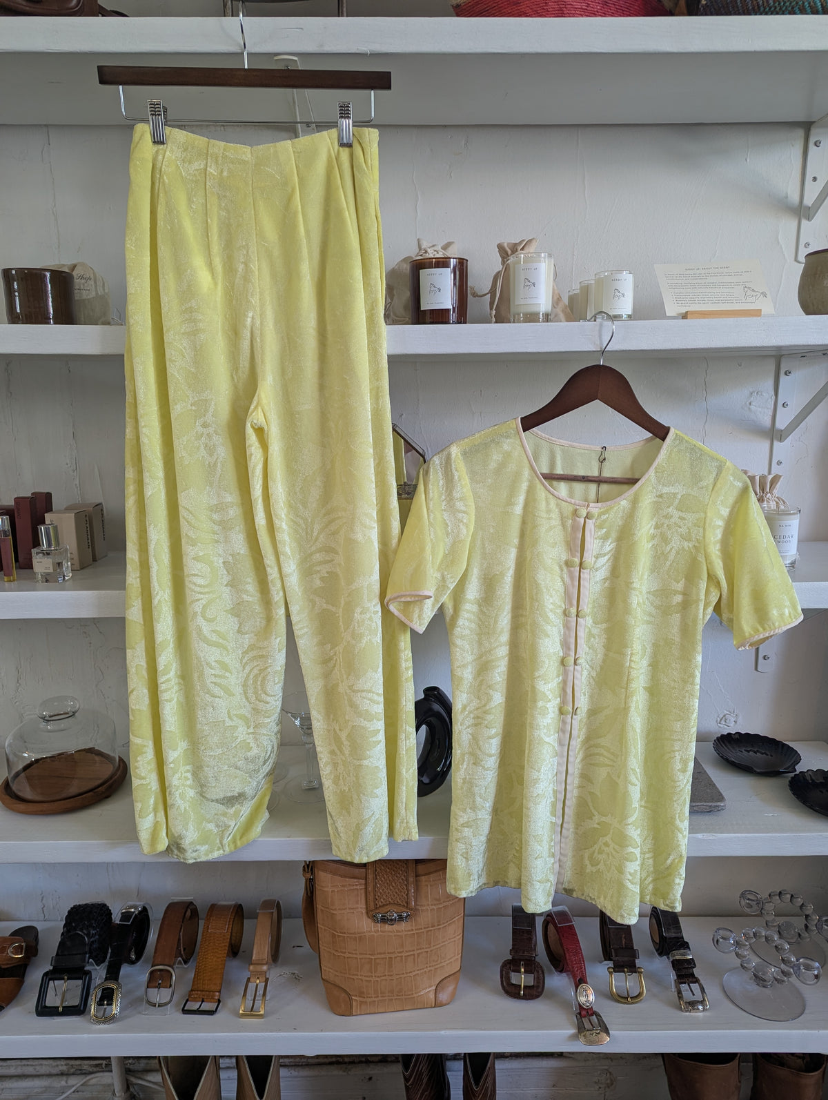 Vintage Neon Debossed Floral Velour Matching Set
