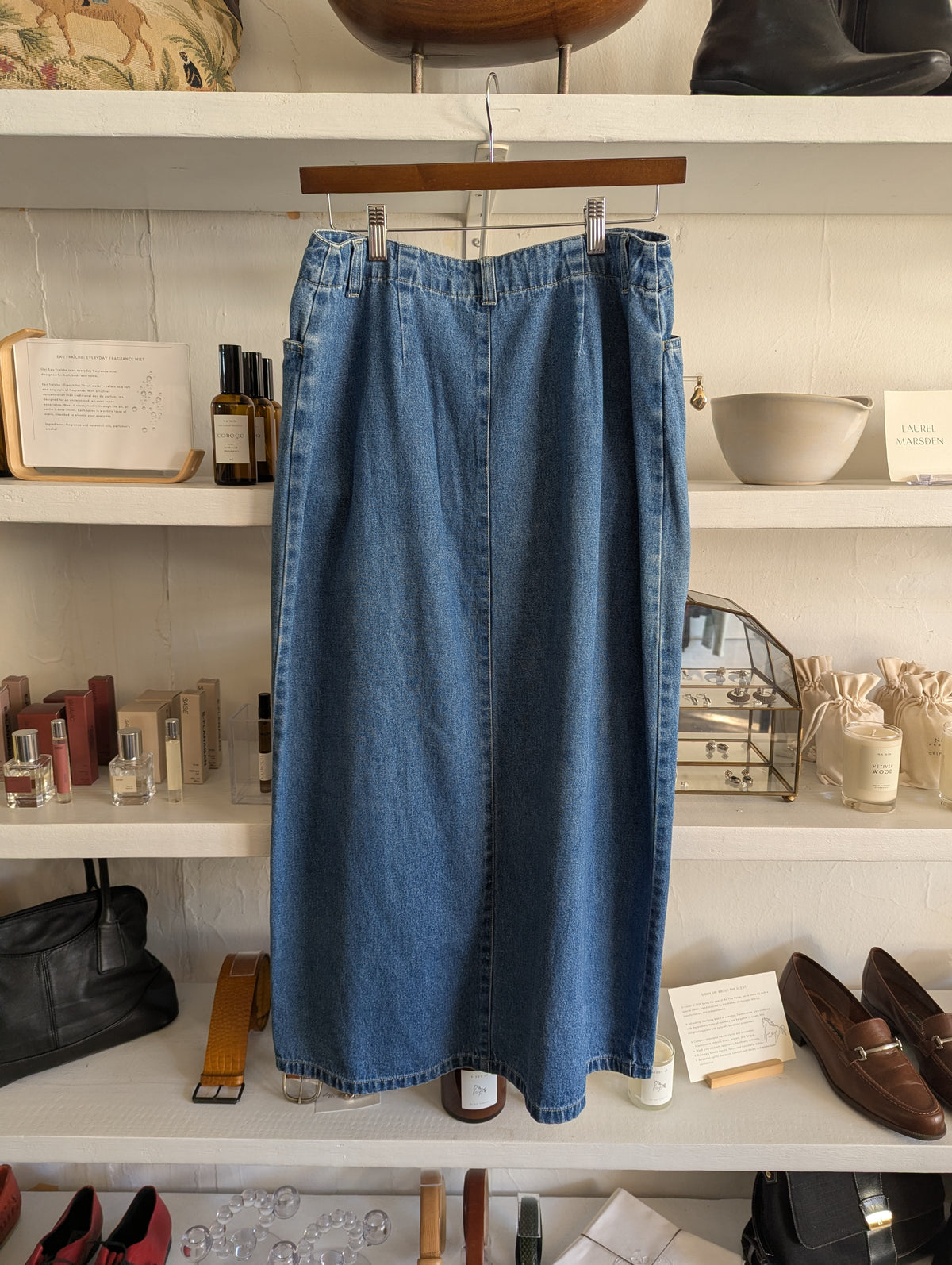 Vintage Button Down Denim Midi Skirt