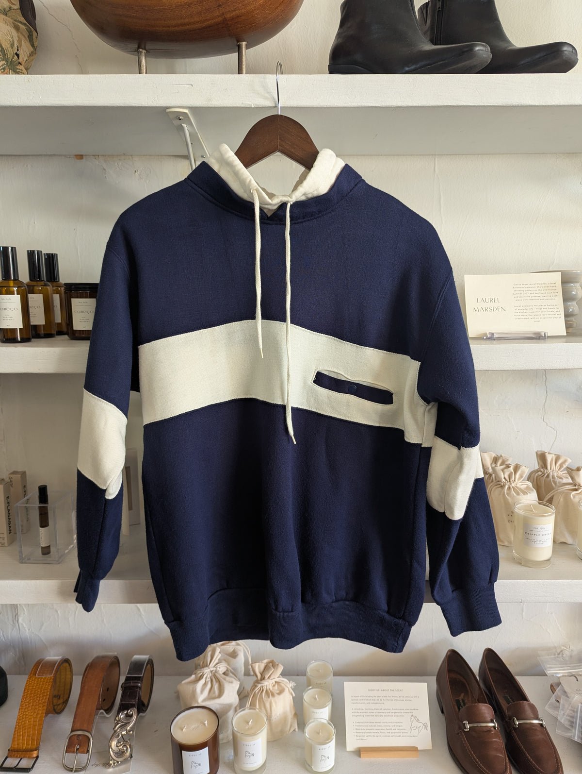 Vintage Funnel Neck White & Navy Popover