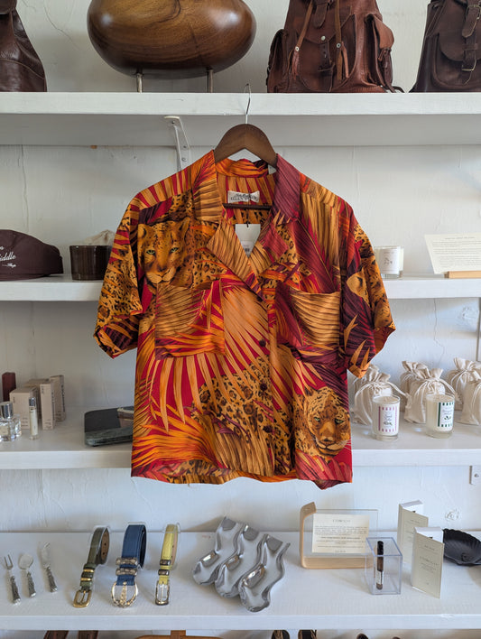 Vintage Jungle Leopard Silk Top