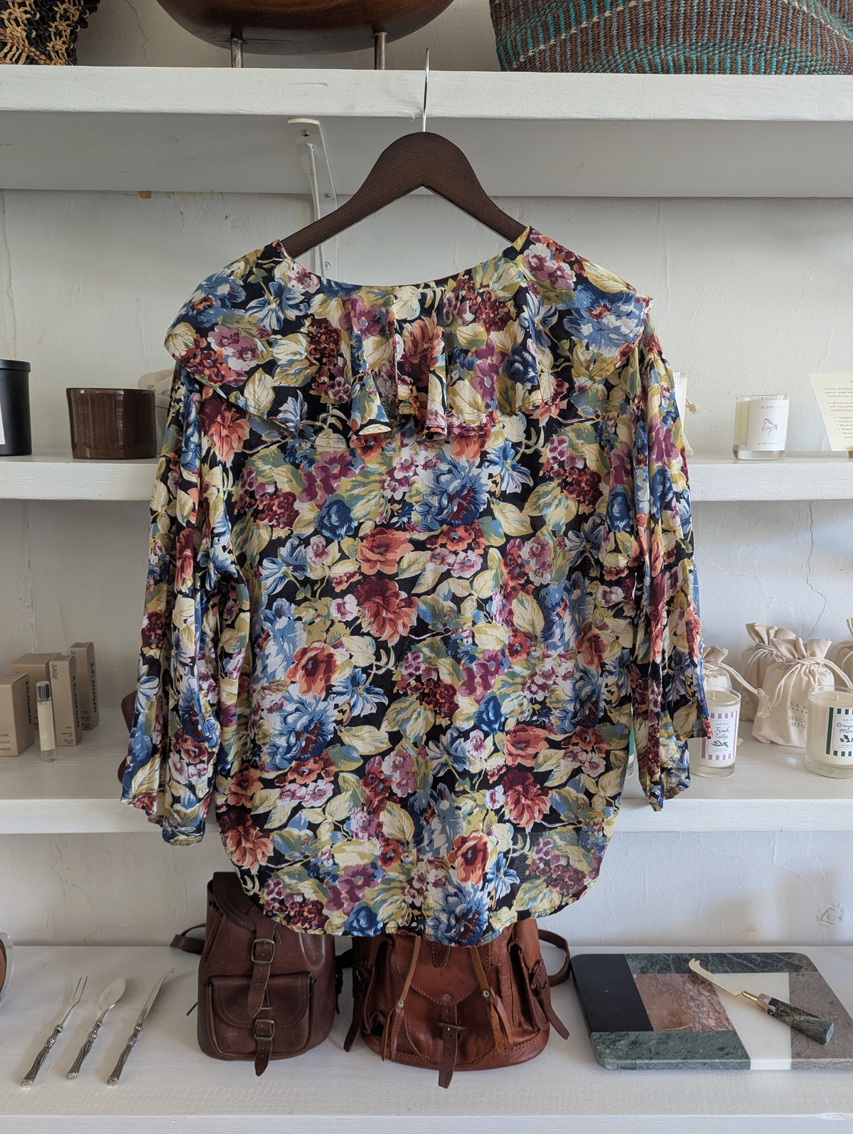 Vintage Floral Ruffle Collar Blouse