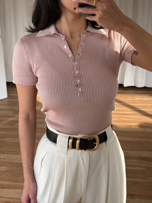 Vintage Blush-Toned Collared Blouse