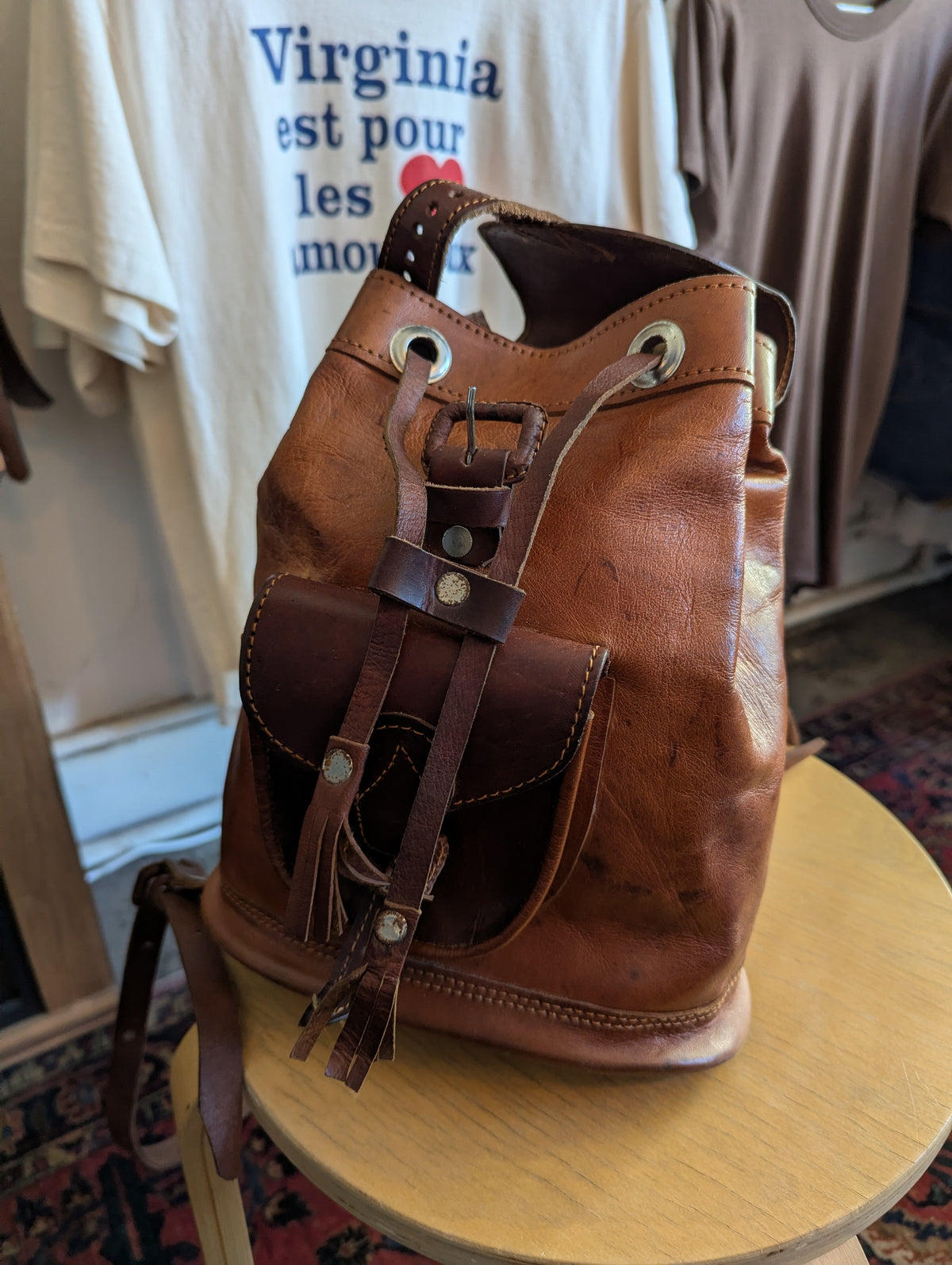 Vintage Two-Tone Brown Leather Backpack