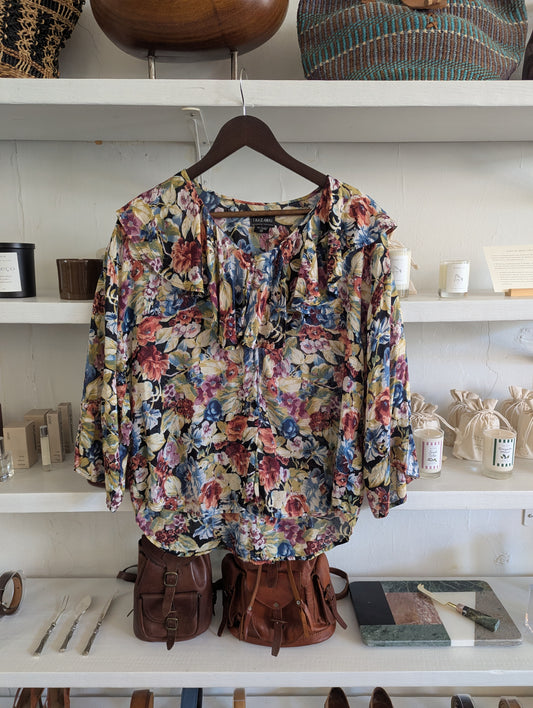 Vintage Floral Ruffle Collar Blouse