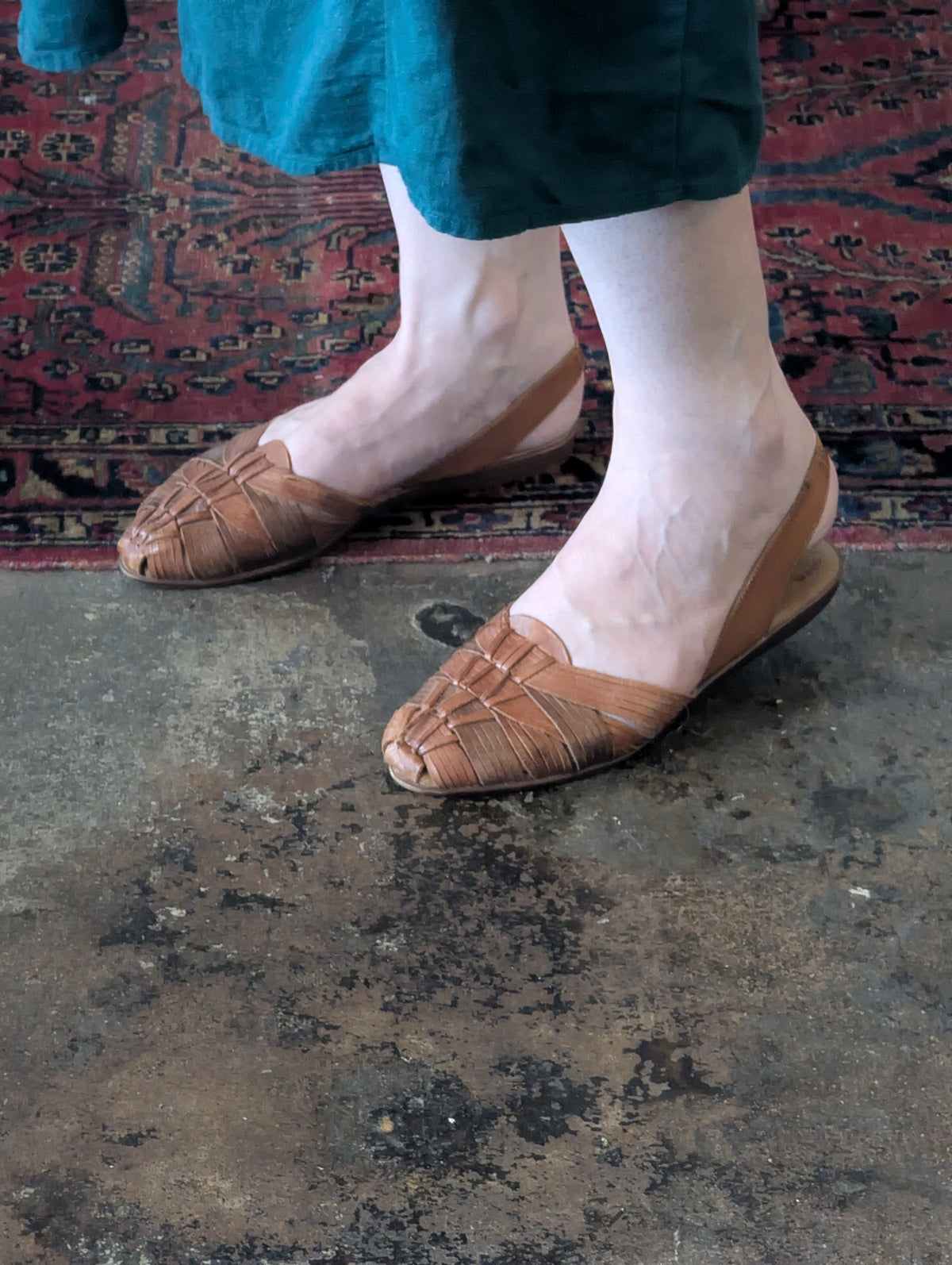 Vintage Woven Leather Slingback Flat Sandals