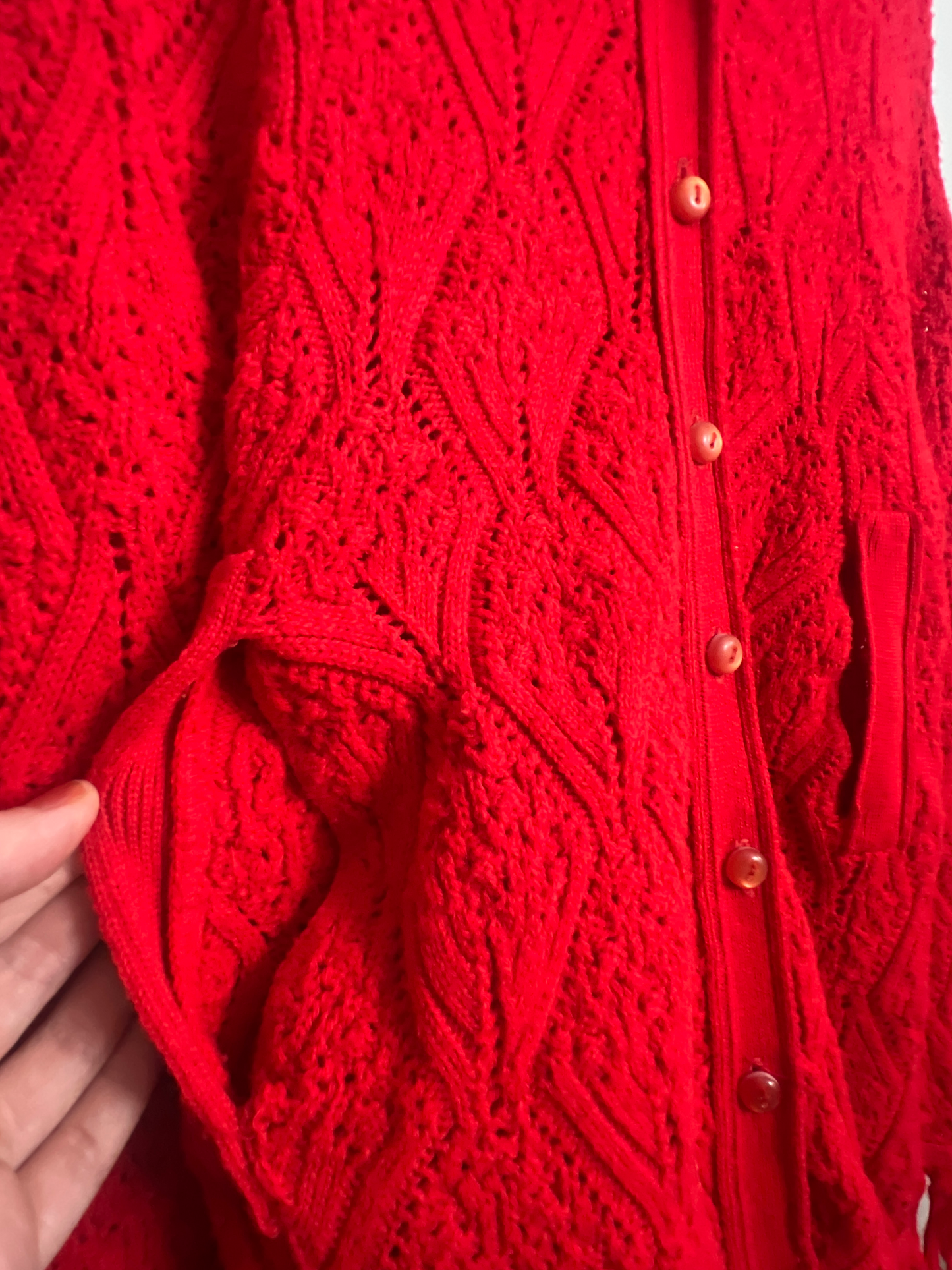 Vintage Crimson Knit Collared Ruana