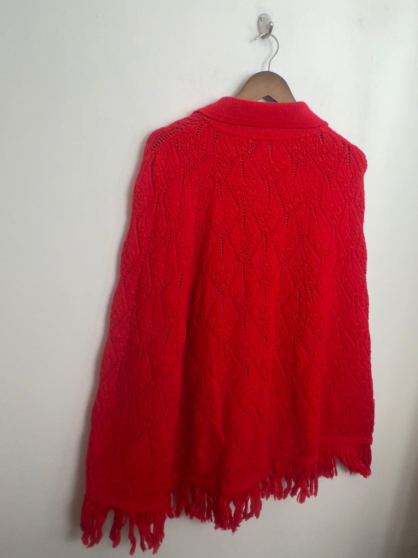 Vintage Crimson Knit Collared Ruana