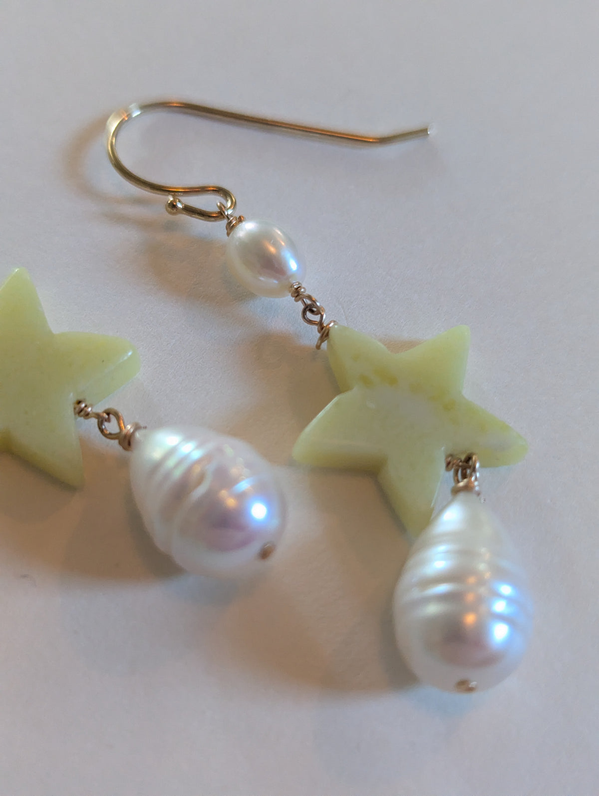 Jade Star and Pearl Earrings by giantlion
