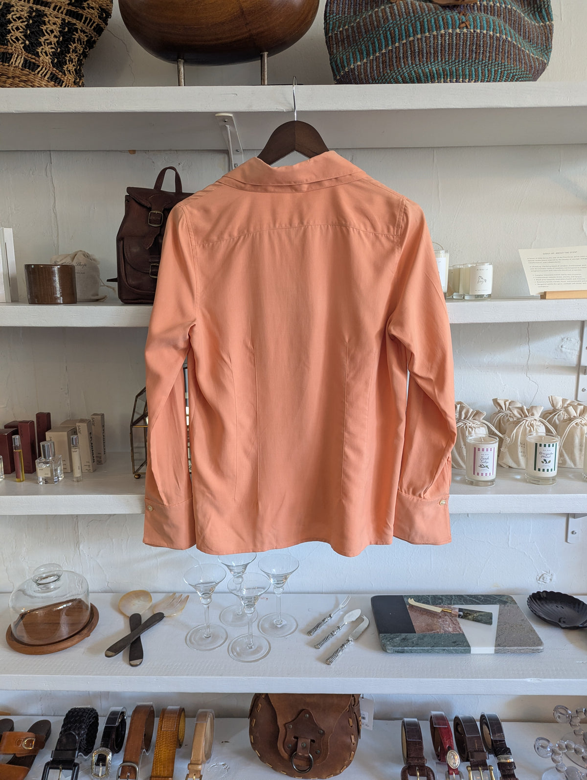 Vintage Salmon Silk Layered Collar Blouse