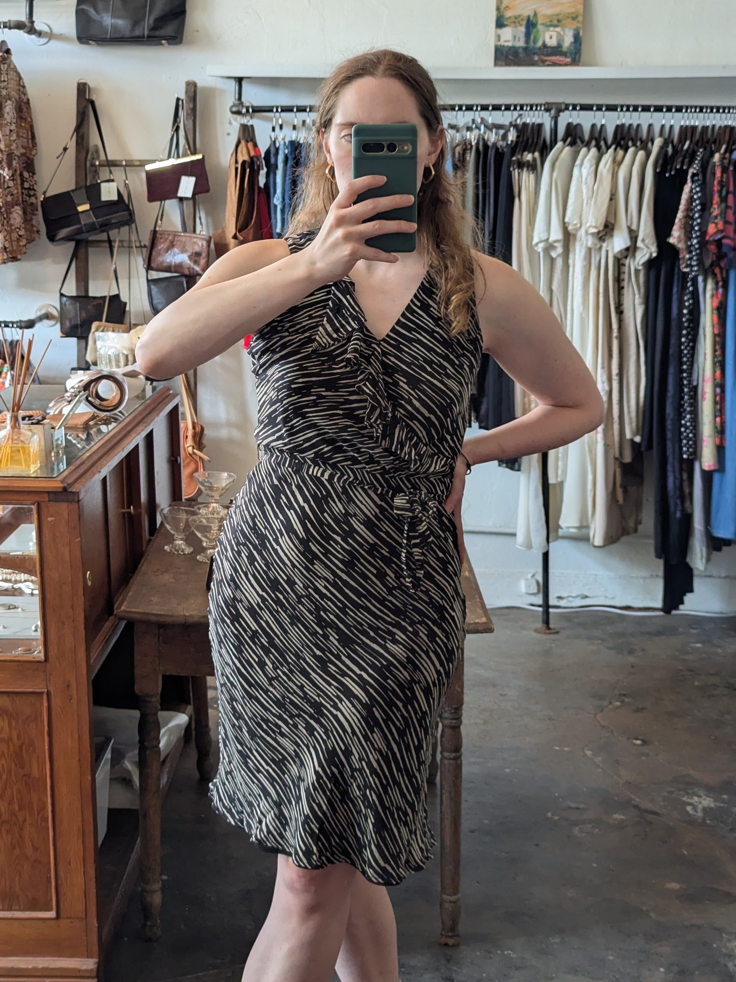 Vintage Silk Striped Ruffle Dress