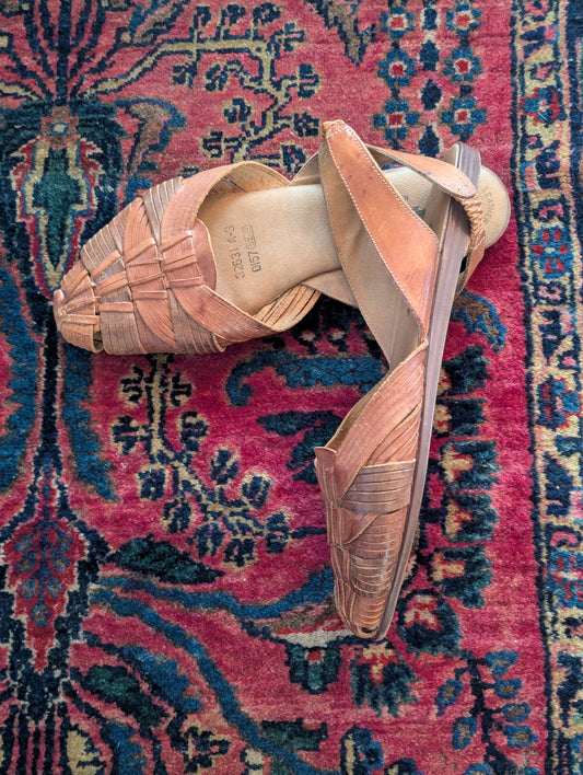 Vintage Woven Leather Slingback Flat Sandals