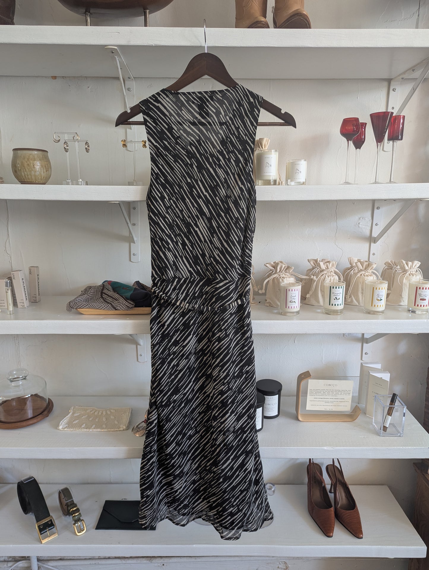Vintage Silk Striped Ruffle Dress