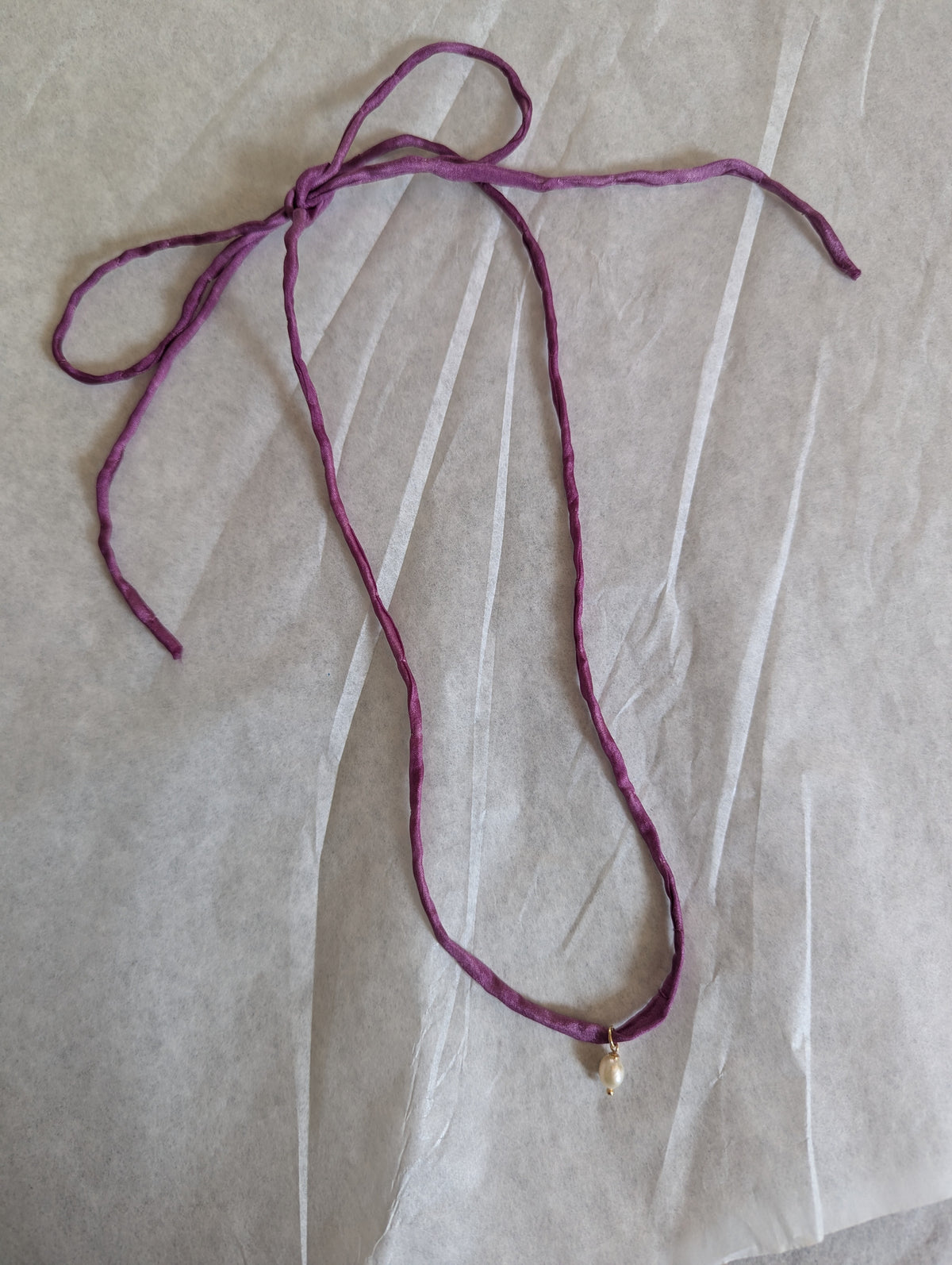 Oval Pearl and Silk Necklace by giantlion