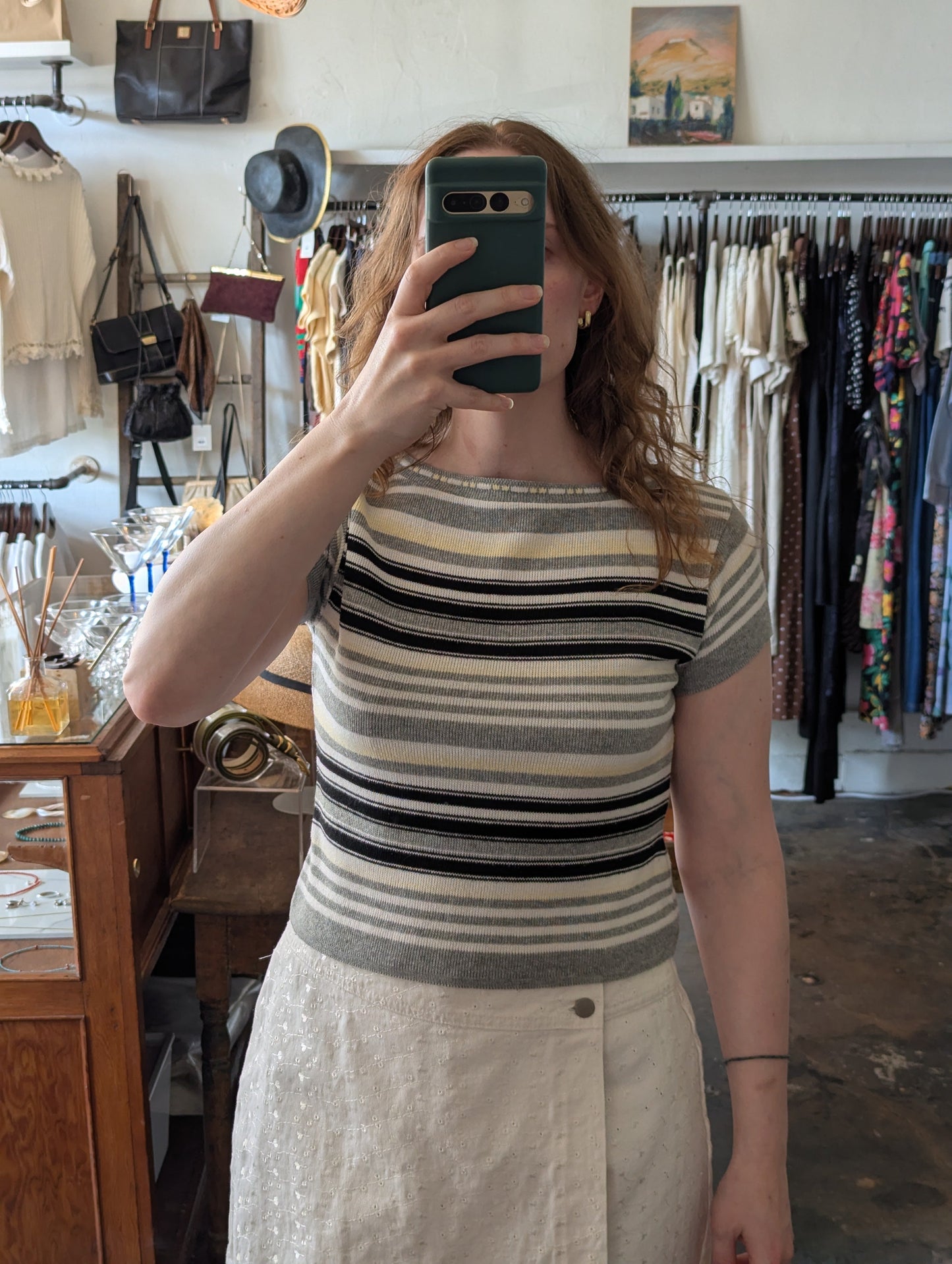 Vintage Striped Knit Crop Tee
