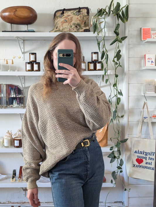 Vintage Men's Heathered Oatmeal Chevron Texture Sweater