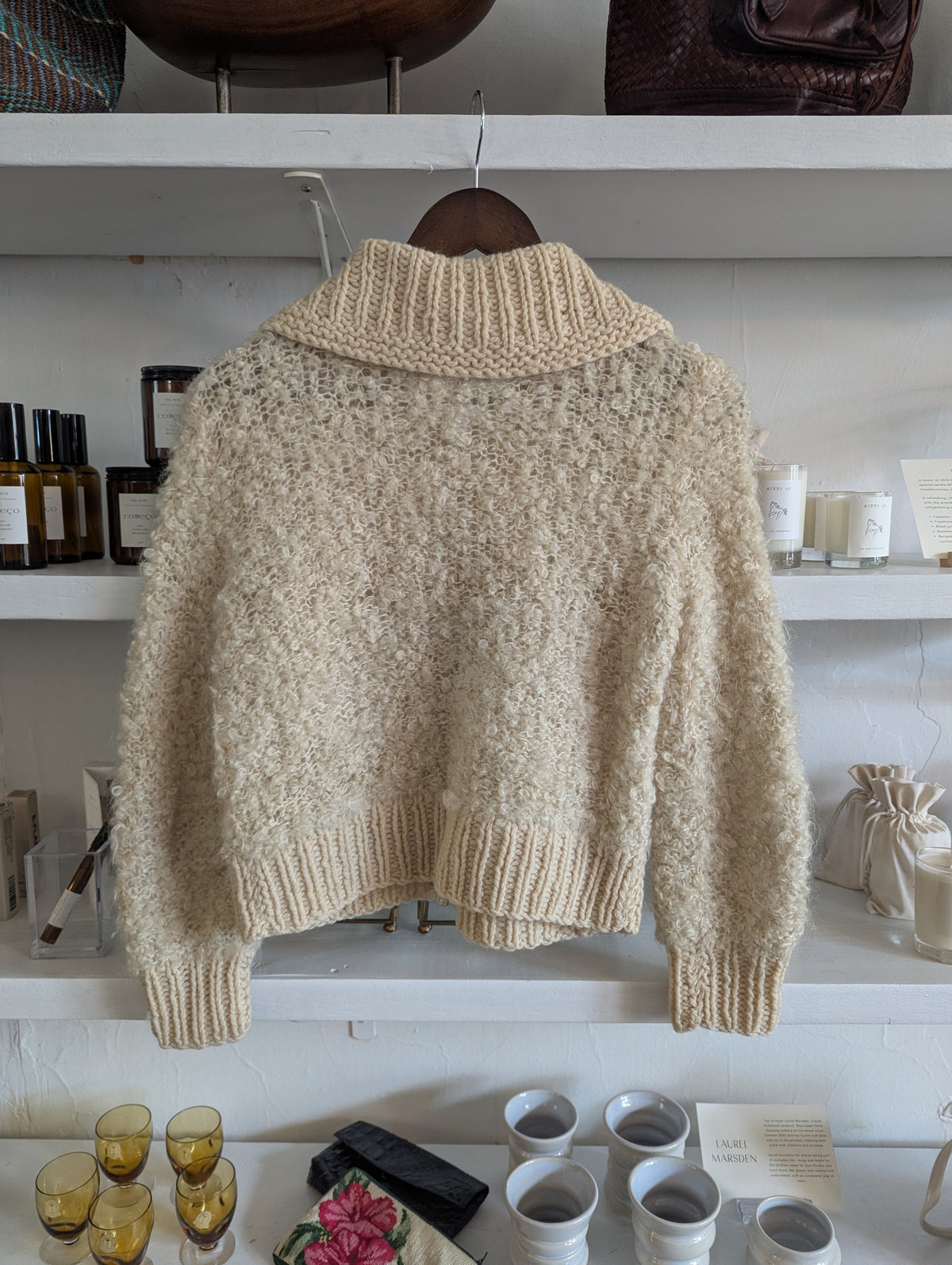 Vintage Natural Ivory Mohair Cropped Knit Zip Jacket