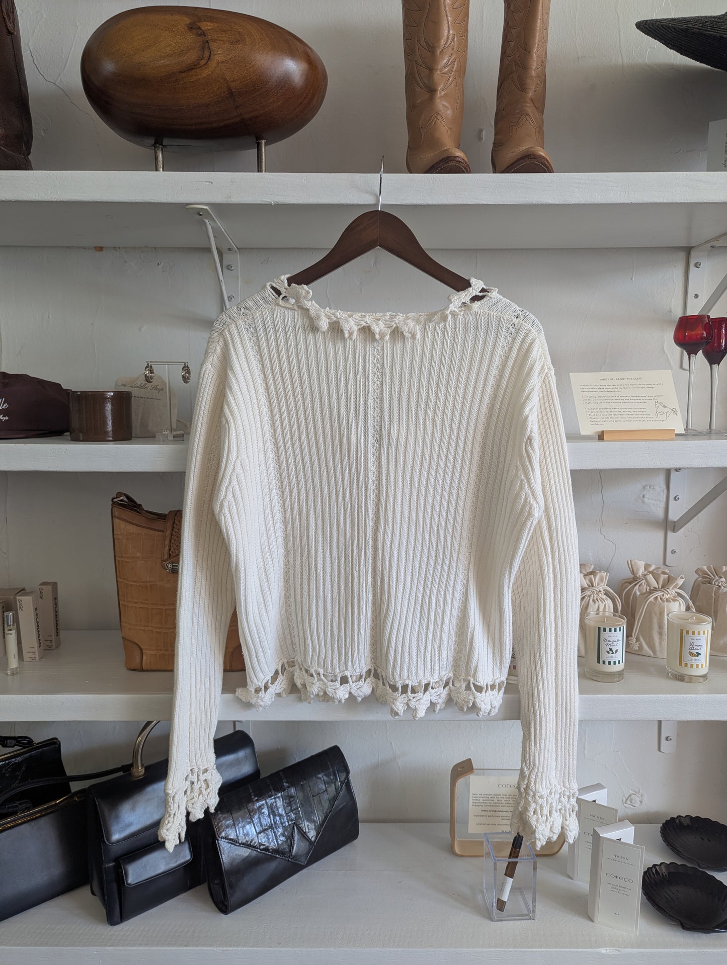 Vintage Ruffled Knit Tie Cardigan