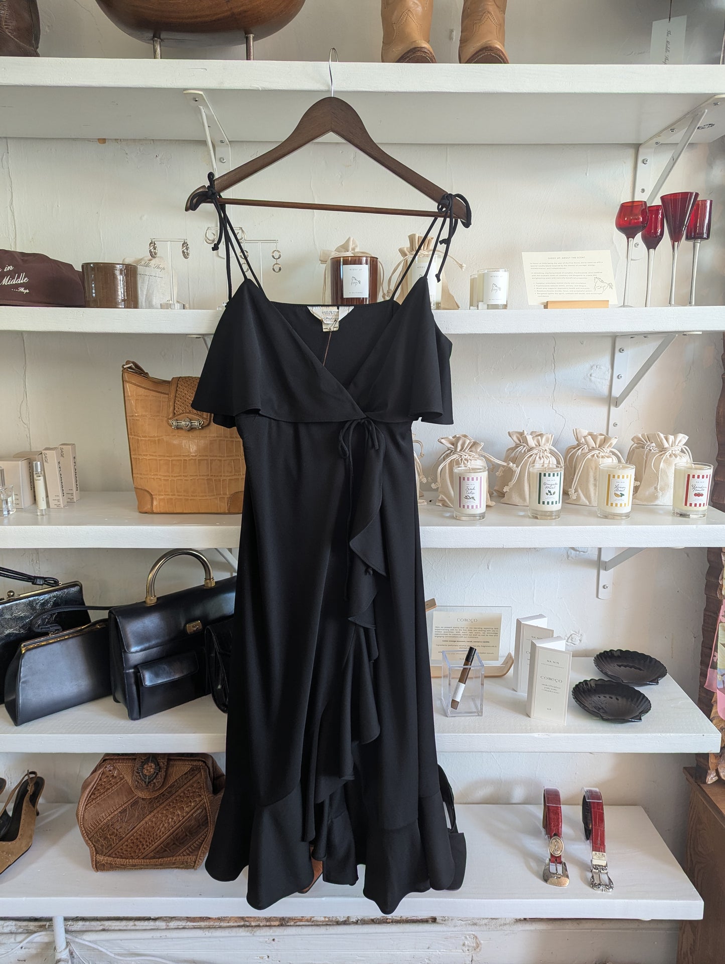 Beautiful Vintage Onyx Ruffled Wrap Dress