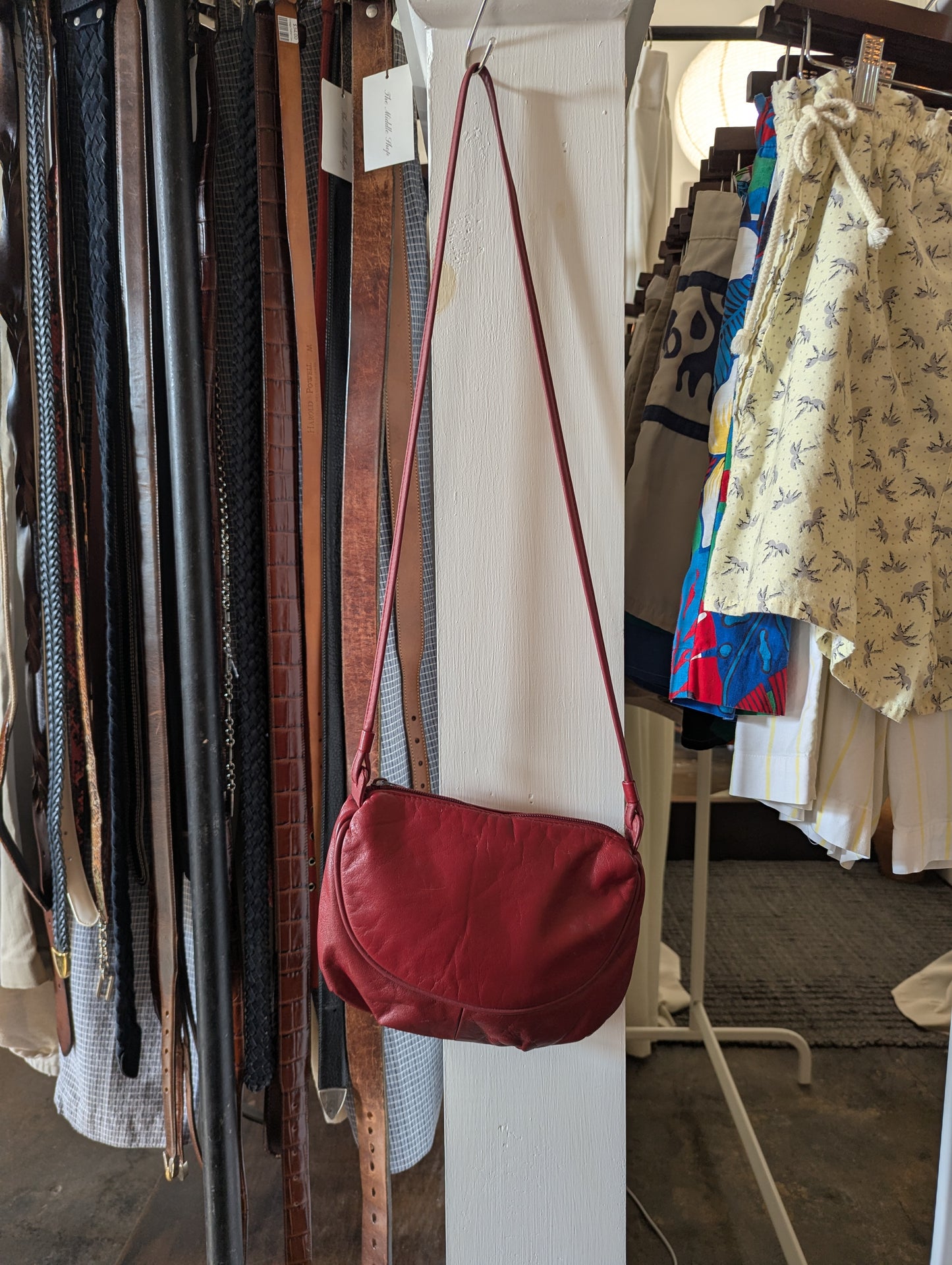 Vintage Garnet Leather Crossbody Bag