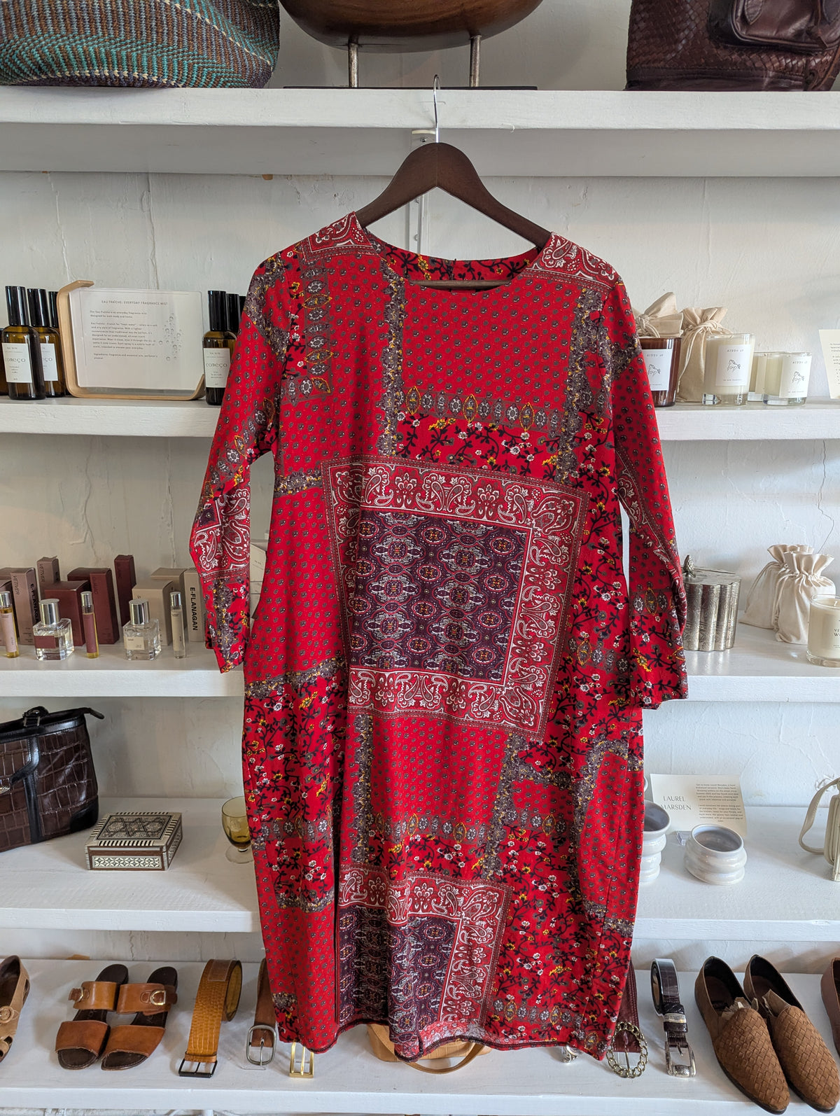 Vintage Garnet Paisley Shift Dress