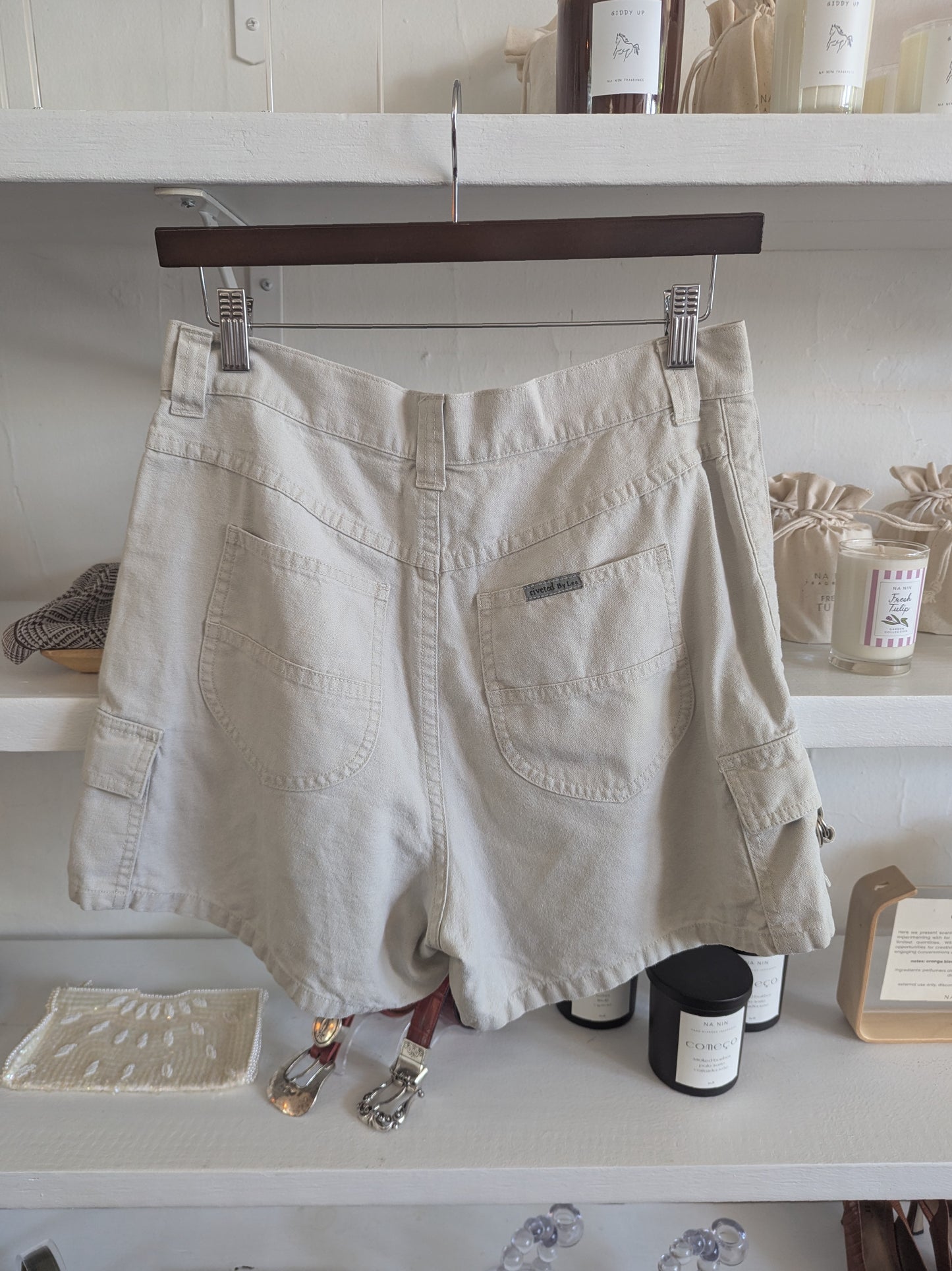 Vintage High-Waisted Khaki Utility Shorts