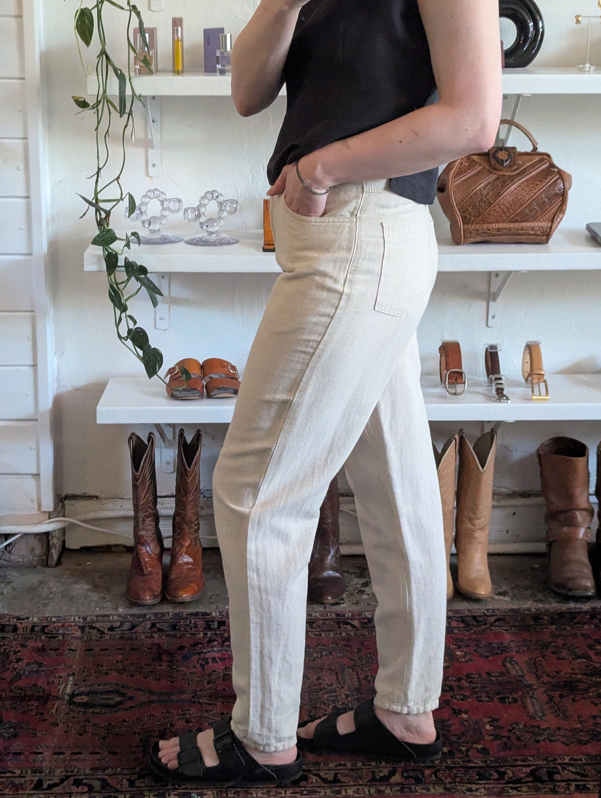 Vintage Bone Linen Cotton Trousers