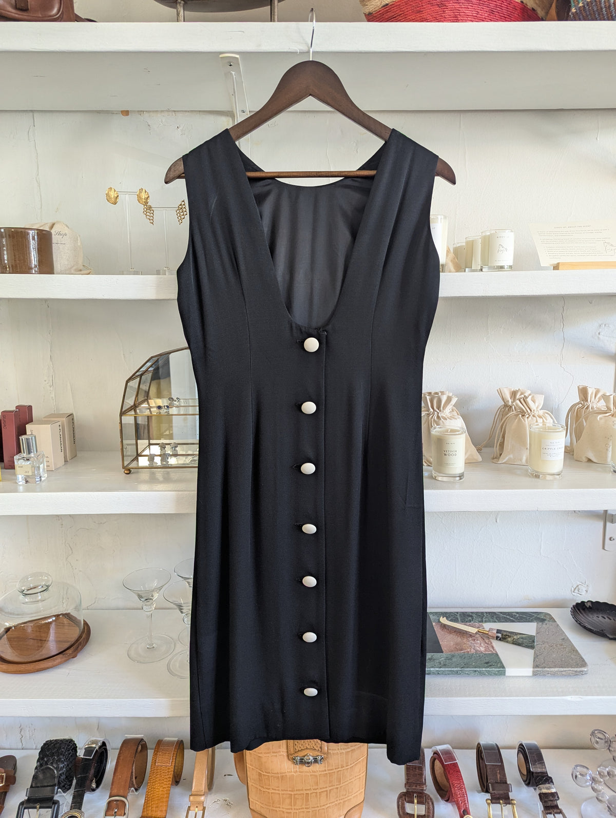 Vintage Open Back Contrast Button Dress