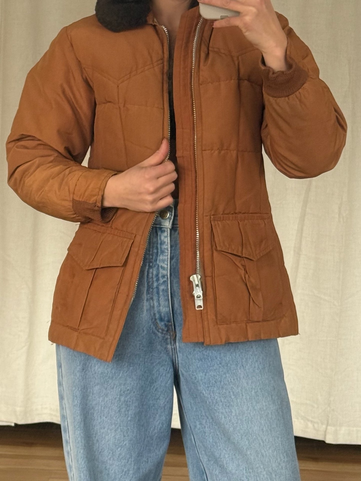 Vintage Neutral Bronze Mid-Length Goose down Top Coat