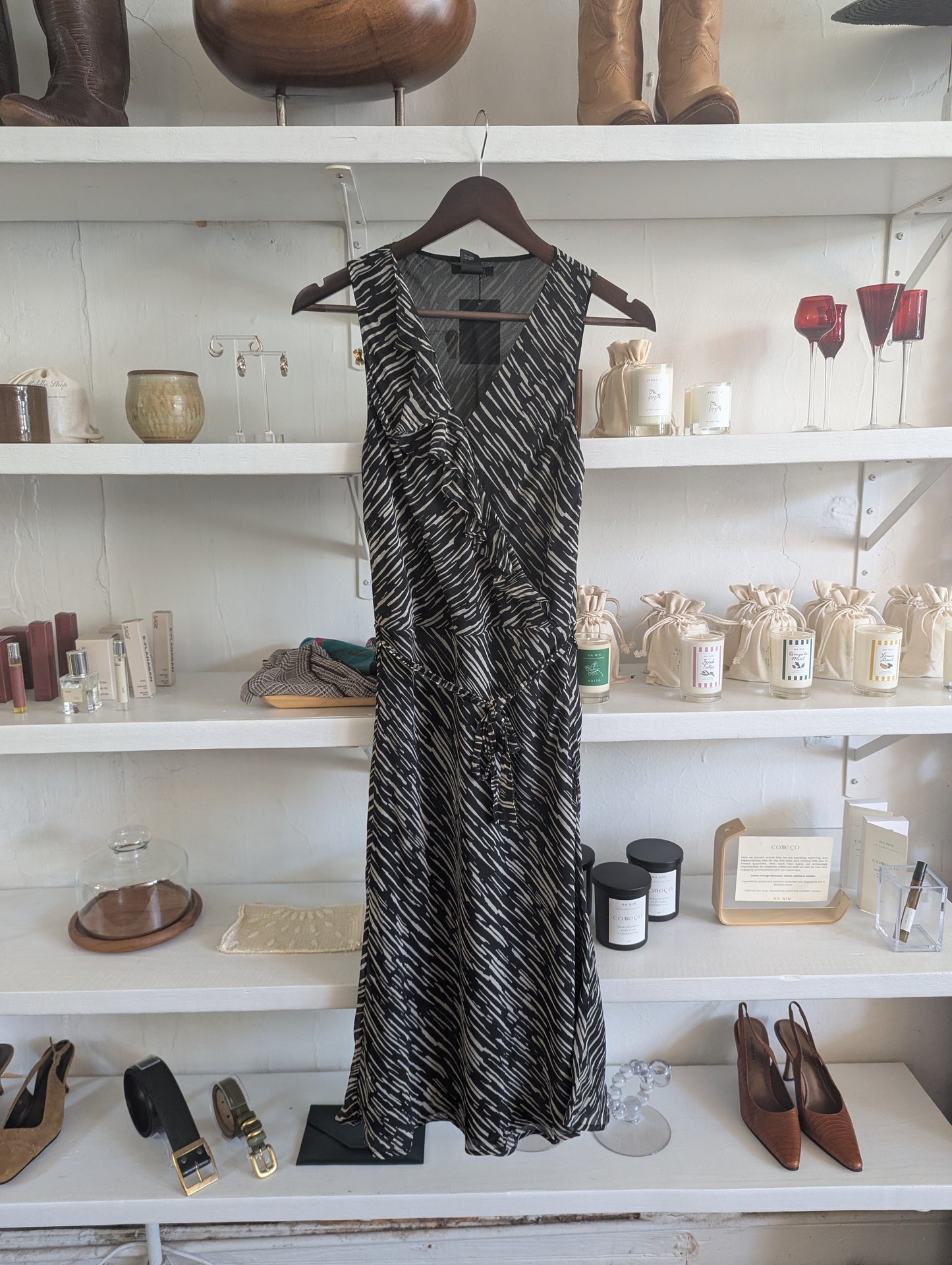 Vintage Silk Striped Ruffle Dress